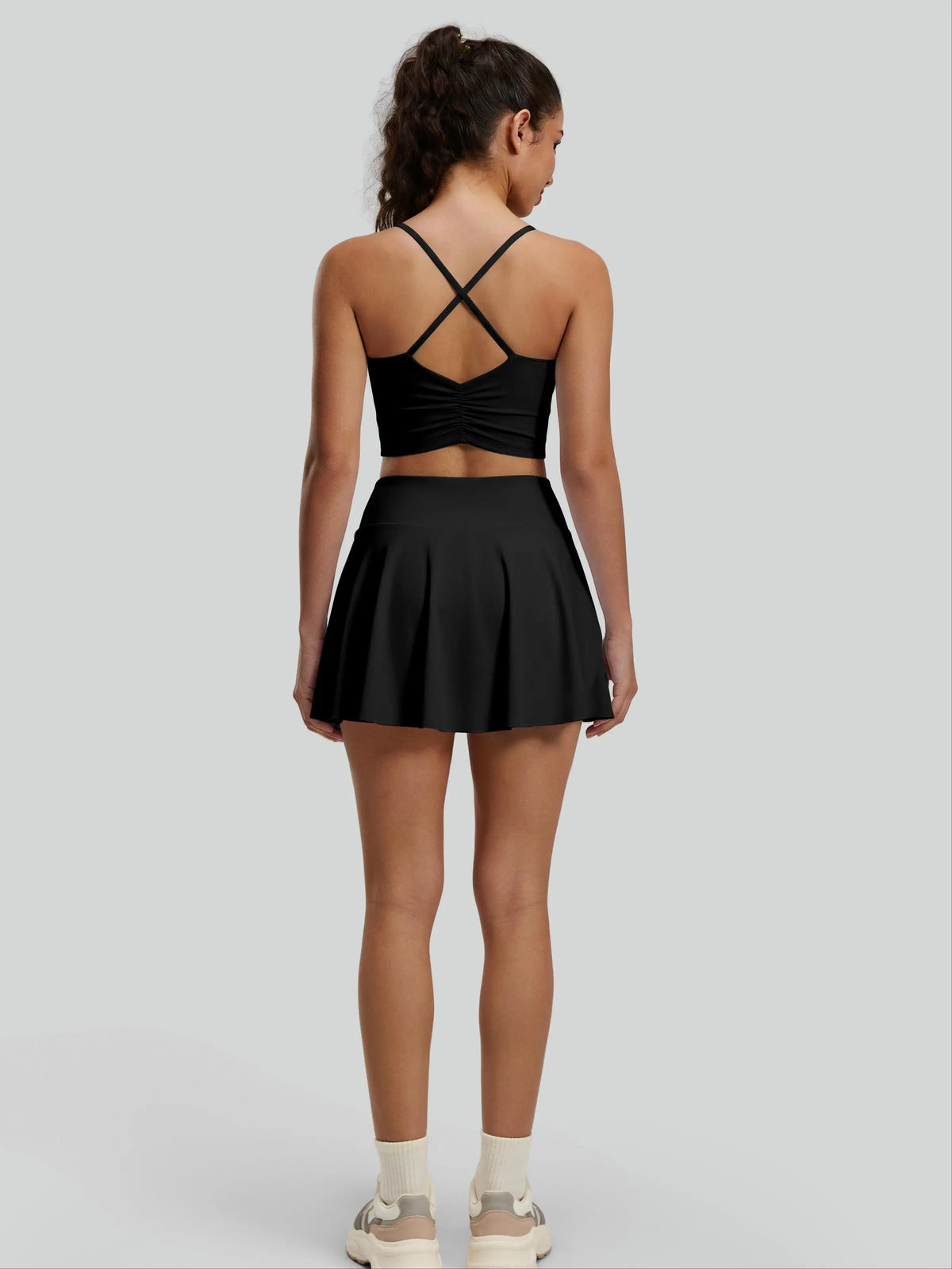 Eunfew Ruched Cross-Back Built-In Bra Yoga Tank EUNFEW