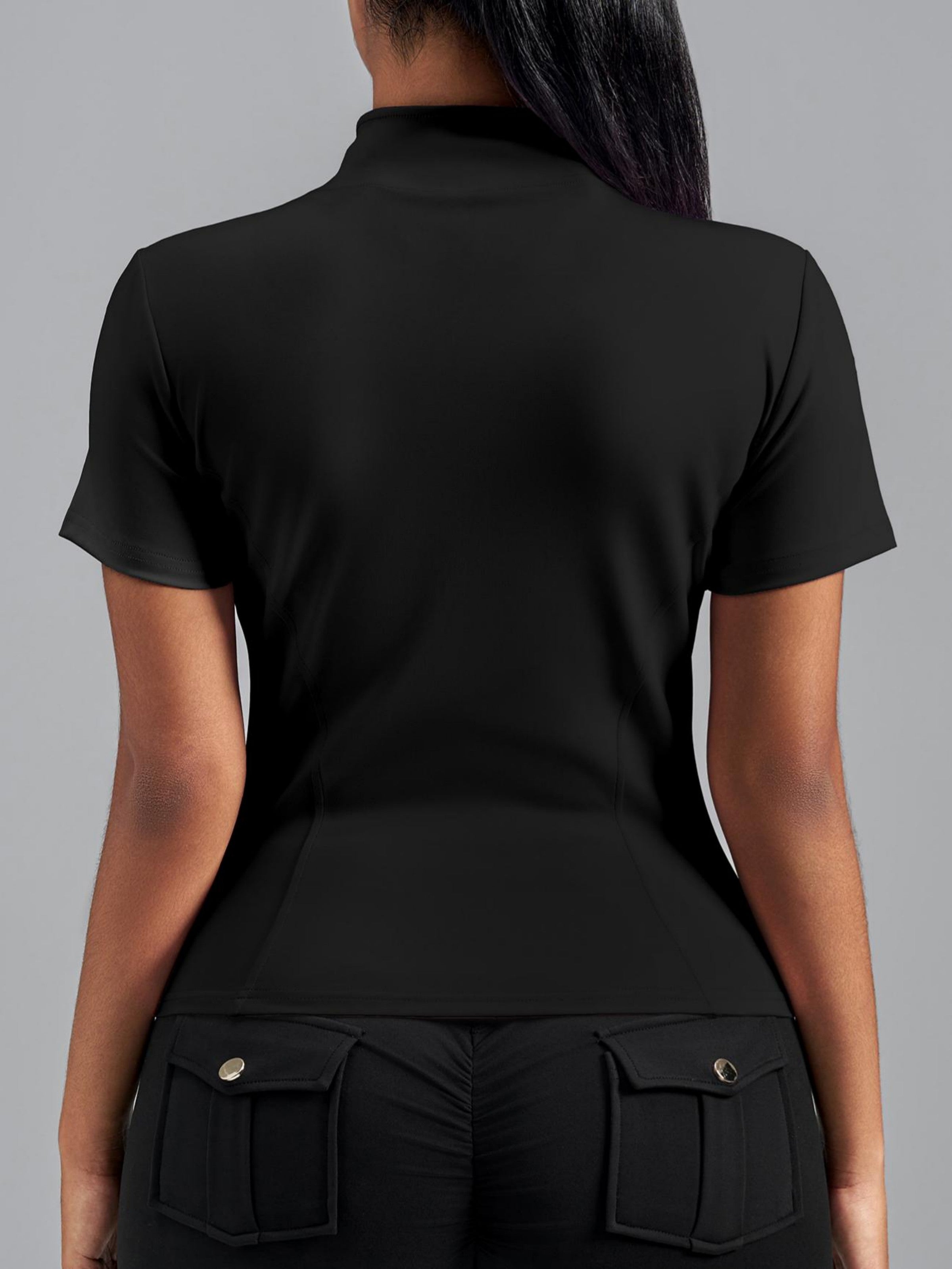 Eunfew Ultra-Stretch Short Sleeve Mock Neck Yoga Jacket EUNFEW