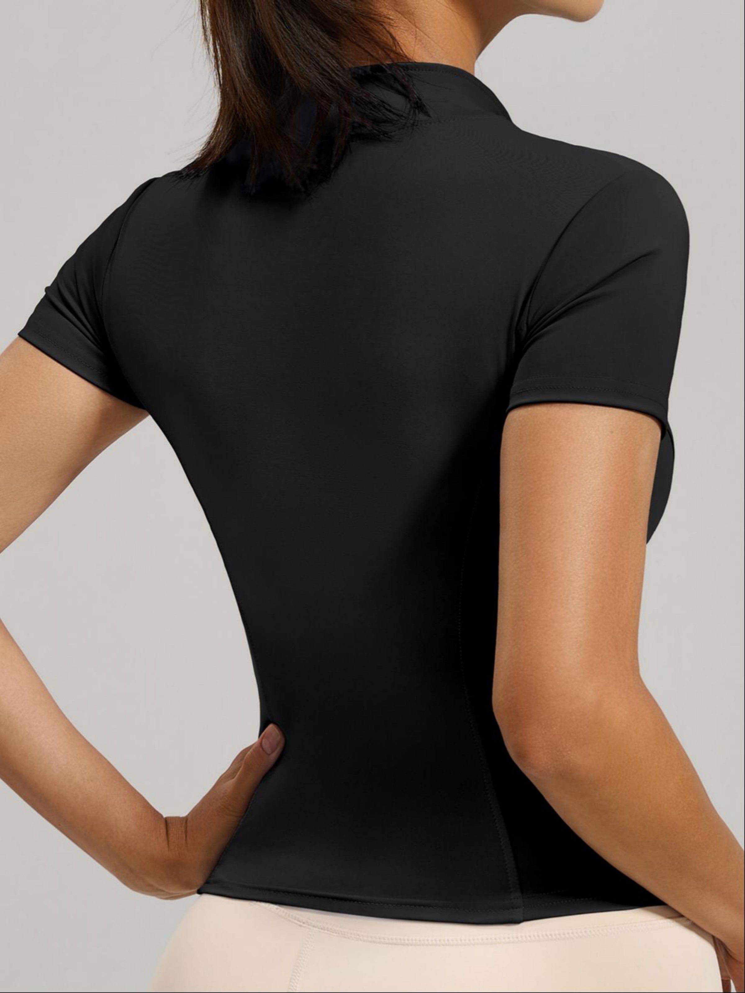 Eunfew Ultra-Stretch Short Sleeve Mock Neck Yoga Jacket EUNFEW
