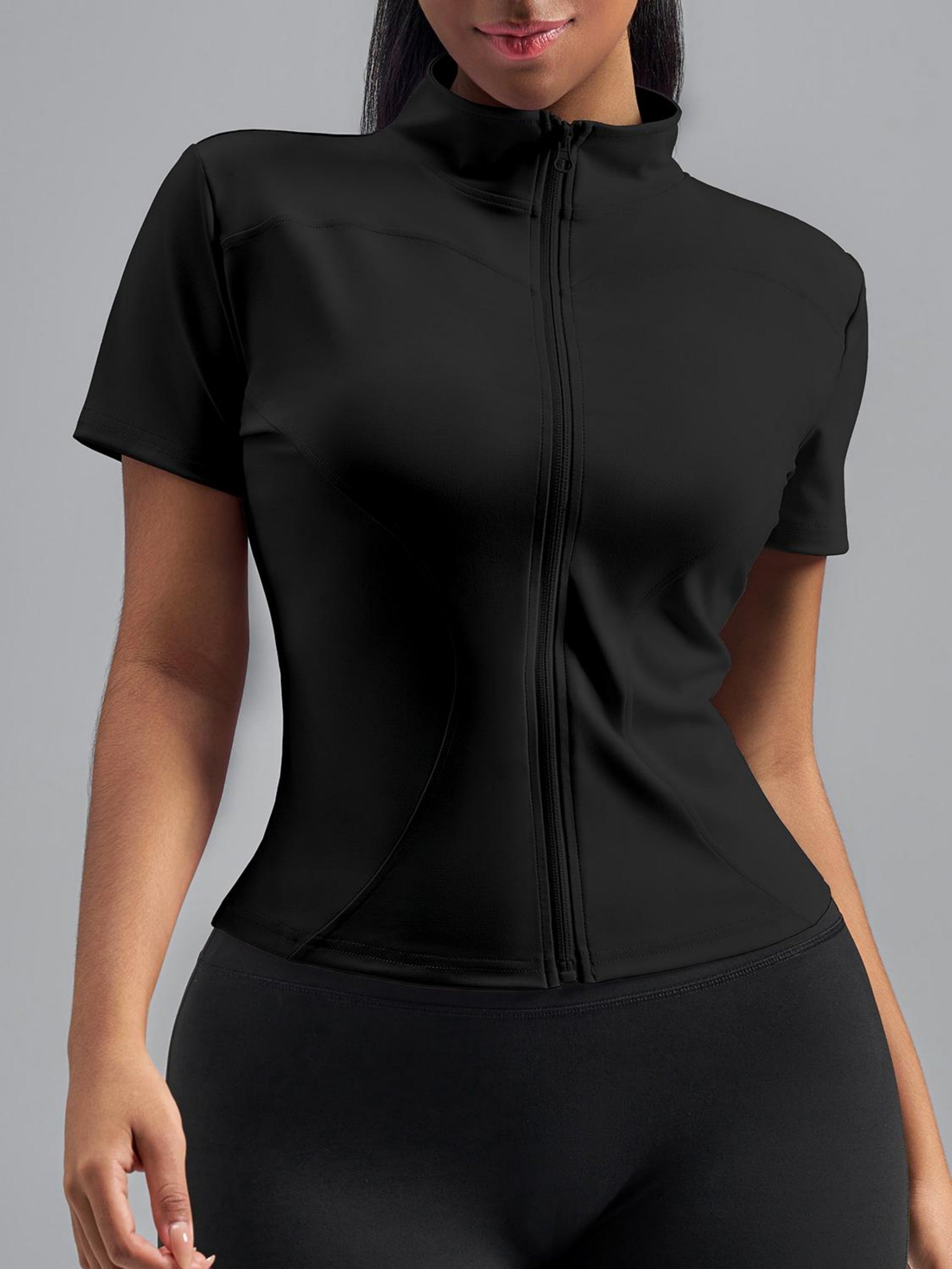 Eunfew Ultra-Stretch Short Sleeve Mock Neck Yoga Jacket EUNFEW
