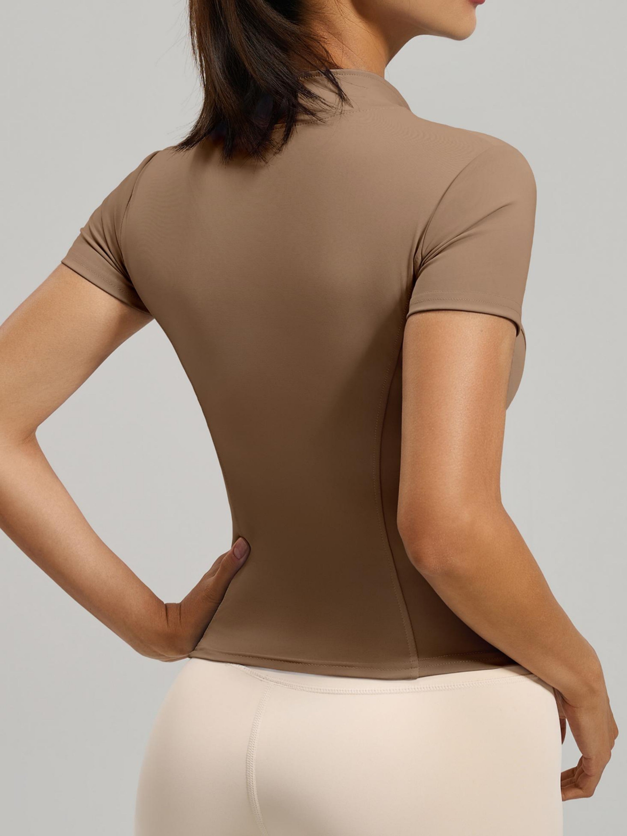 Eunfew Ultra-Stretch Short Sleeve Mock Neck Yoga Jacket EUNFEW