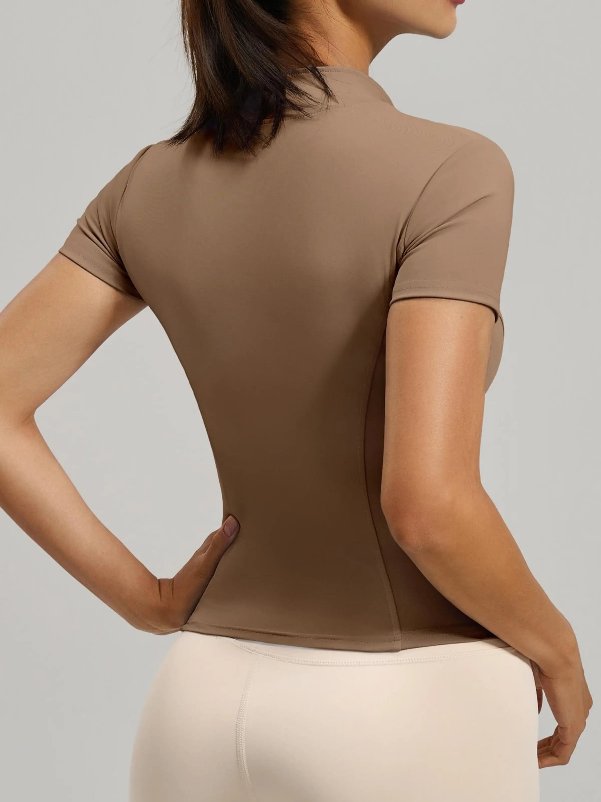 Eunfew Ultra-Stretch Short Sleeve Mock Neck Yoga Jacket EUNFEW