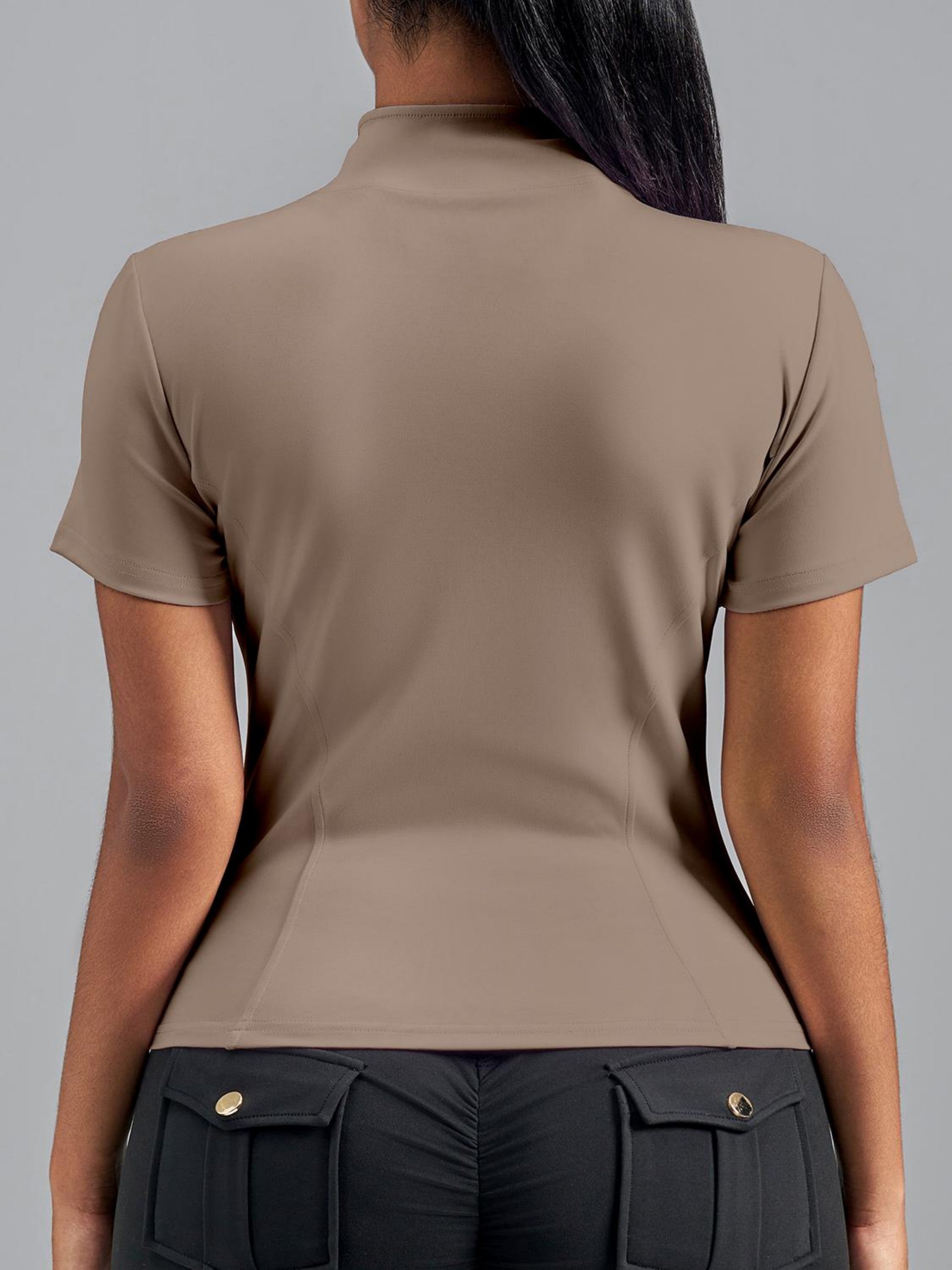 Eunfew Ultra-Stretch Short Sleeve Mock Neck Yoga Jacket EUNFEW
