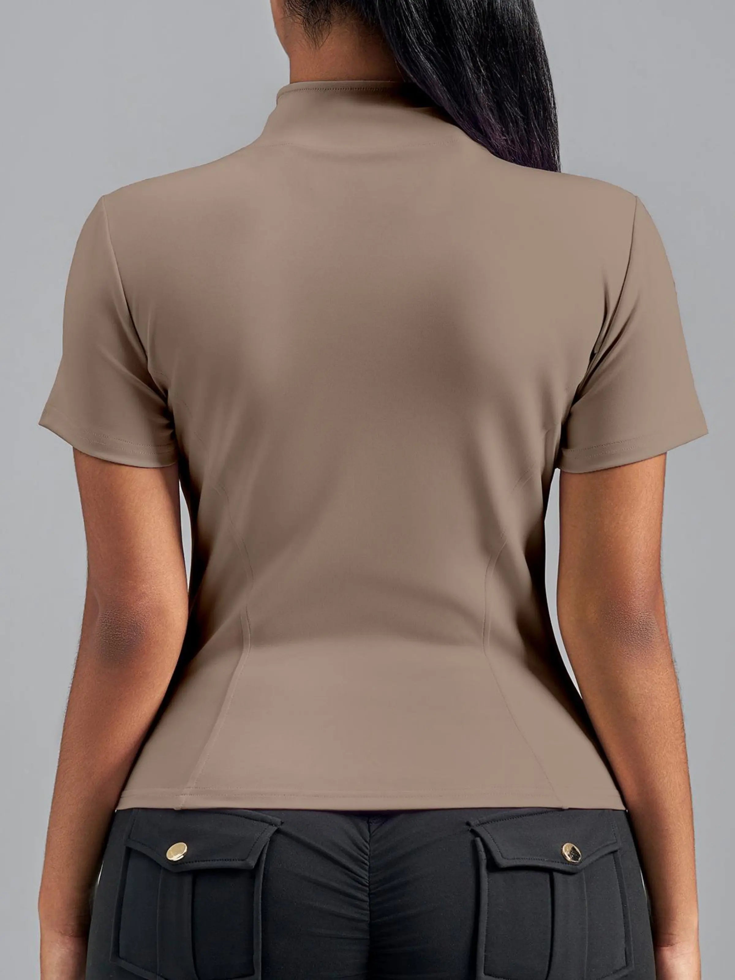 Eunfew Ultra-Stretch Short Sleeve Mock Neck Yoga Jacket EUNFEW