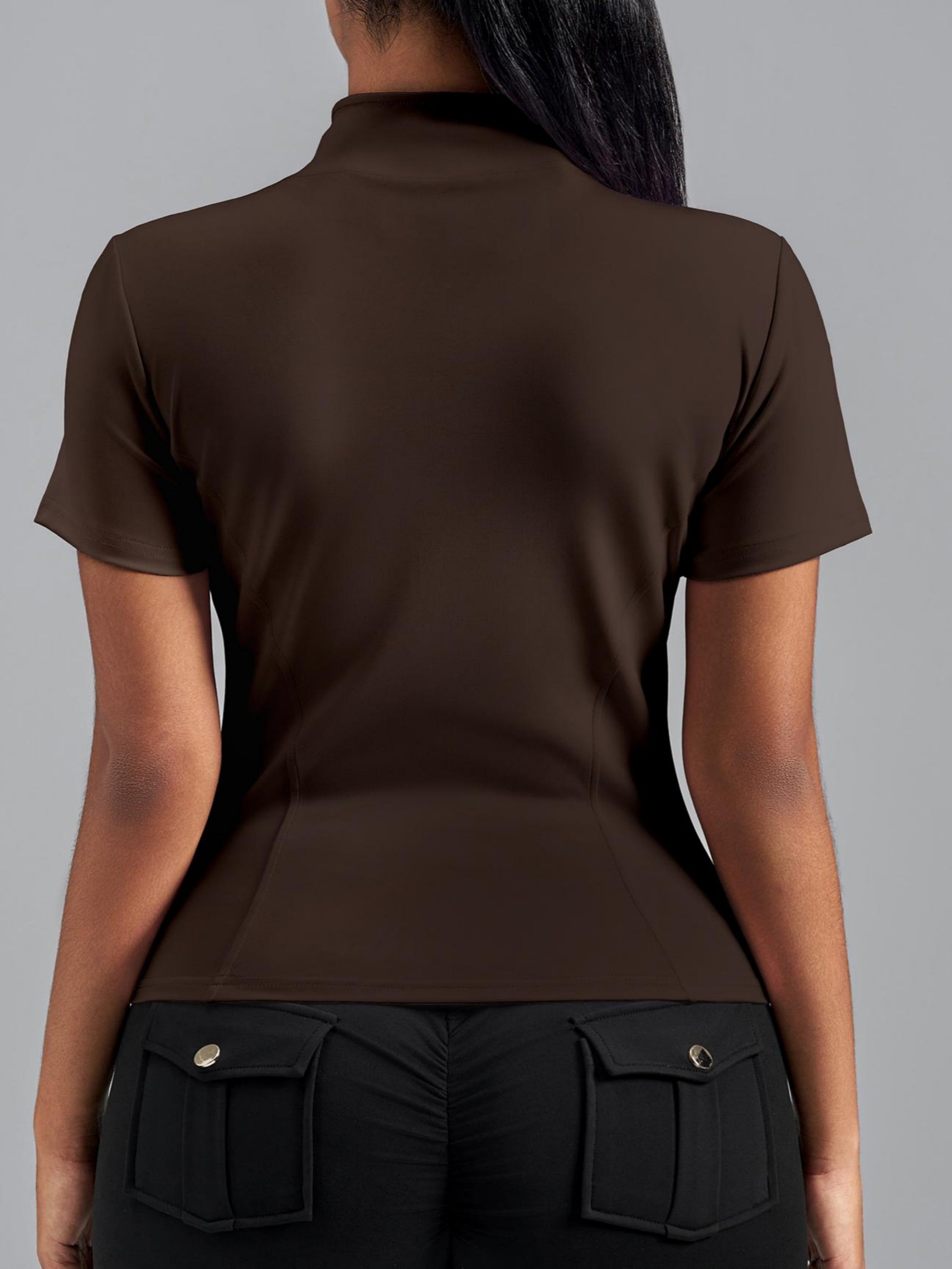 Eunfew Ultra-Stretch Short Sleeve Mock Neck Yoga Jacket EUNFEW