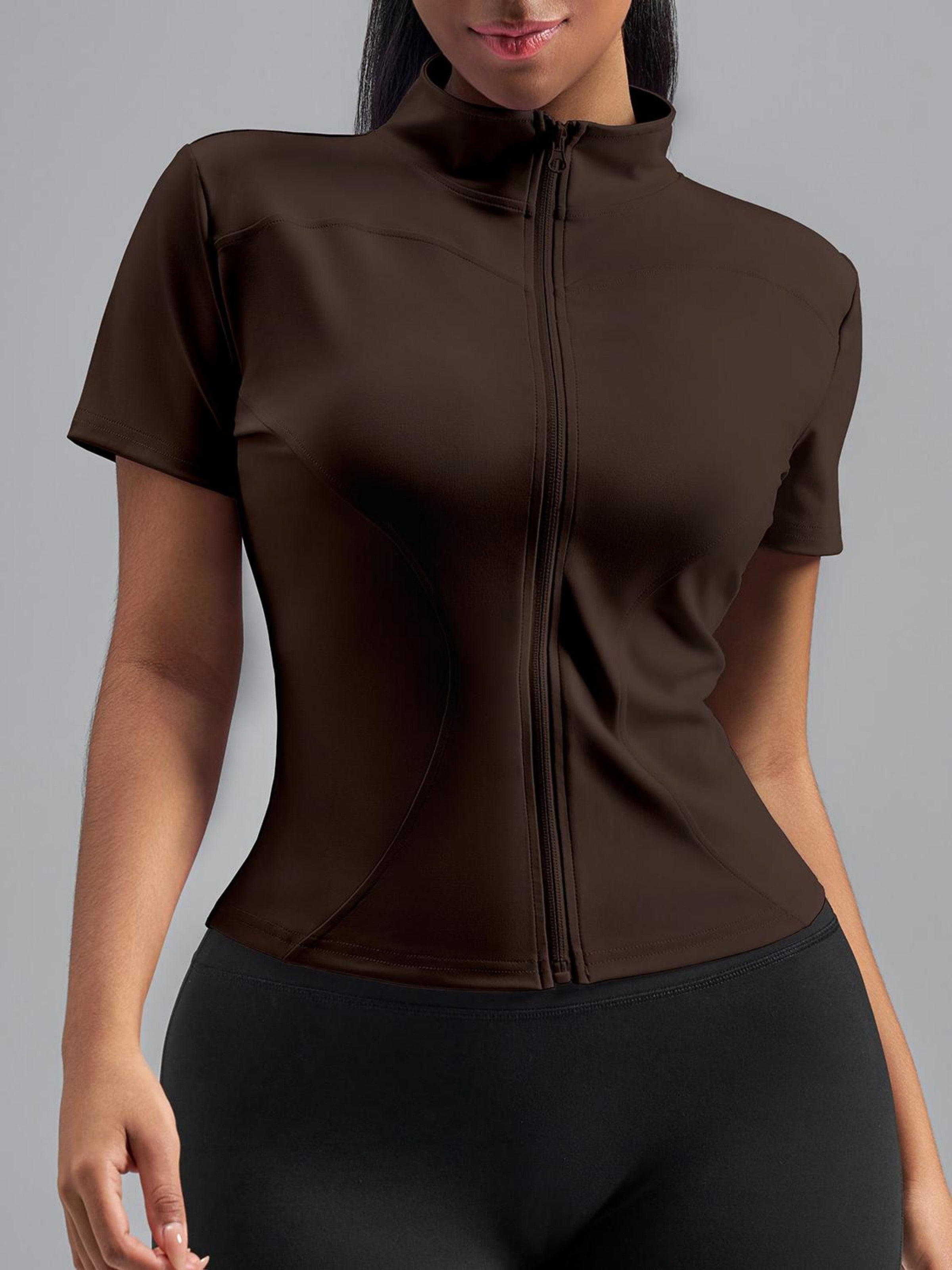 Eunfew Ultra-Stretch Short Sleeve Mock Neck Yoga Jacket EUNFEW