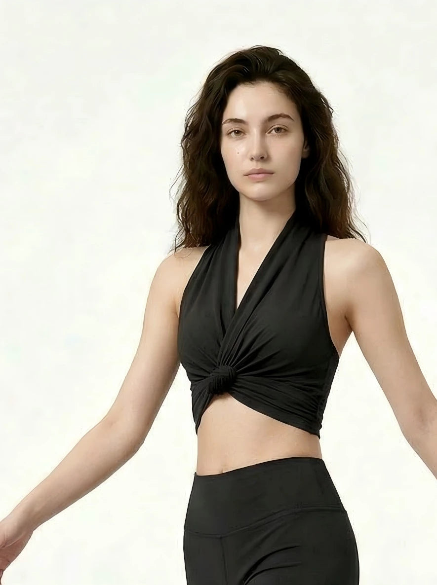 Eunfew Camellia Whisper Ā· Knot-Front Yoga Top EUNFEW
