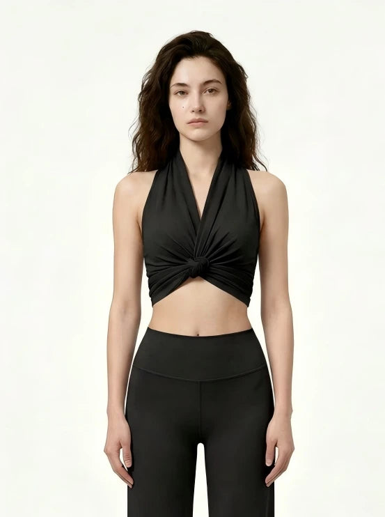Eunfew Camellia Whisper Ā· Knot-Front Yoga Top EUNFEW