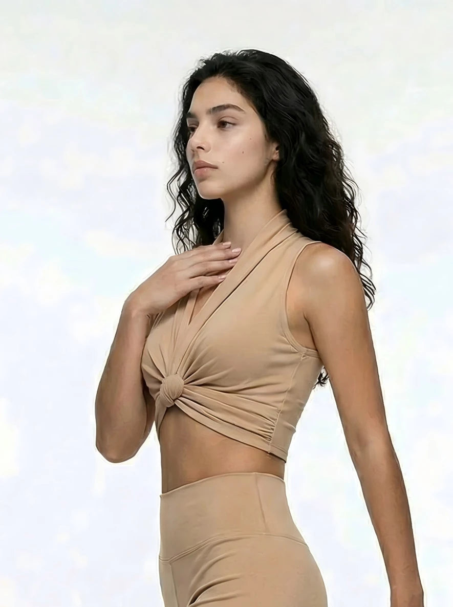 Eunfew Camellia Whisper Ā· Knot-Front Yoga Top EUNFEW