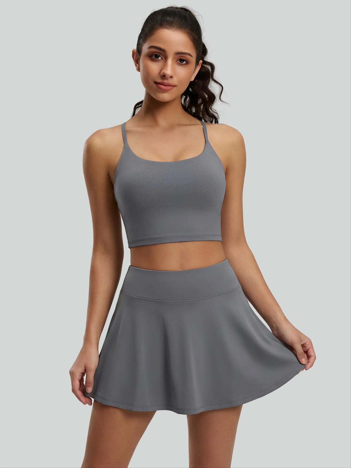 Eunfew Ruched Cross-Back Built-In Bra Yoga Tank EUNFEW