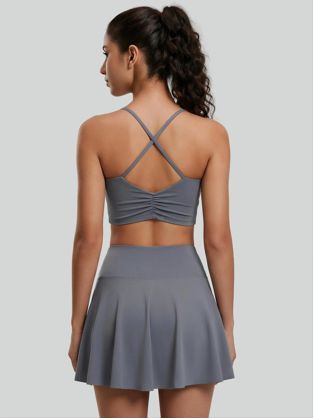 Eunfew Ruched Cross-Back Built-In Bra Yoga Tank EUNFEW