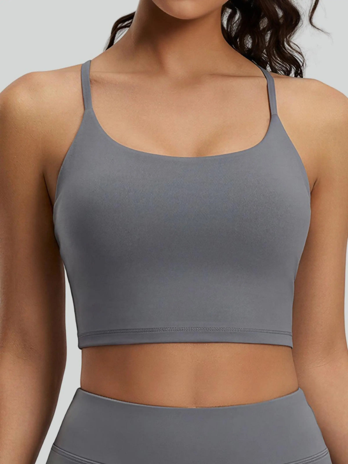 Eunfew Ruched Cross-Back Built-In Bra Yoga Tank EUNFEW