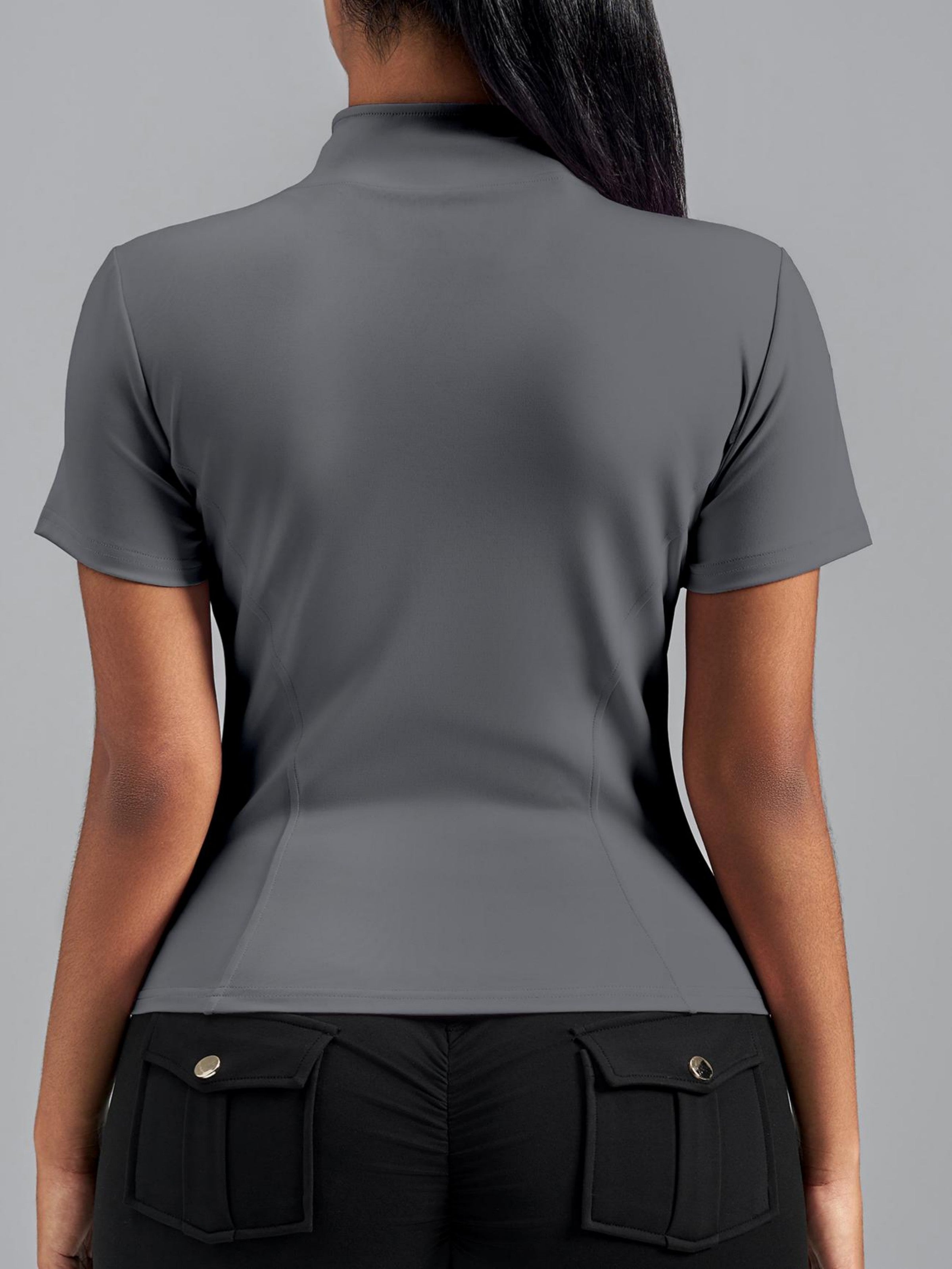 Eunfew Ultra-Stretch Short Sleeve Mock Neck Yoga Jacket EUNFEW