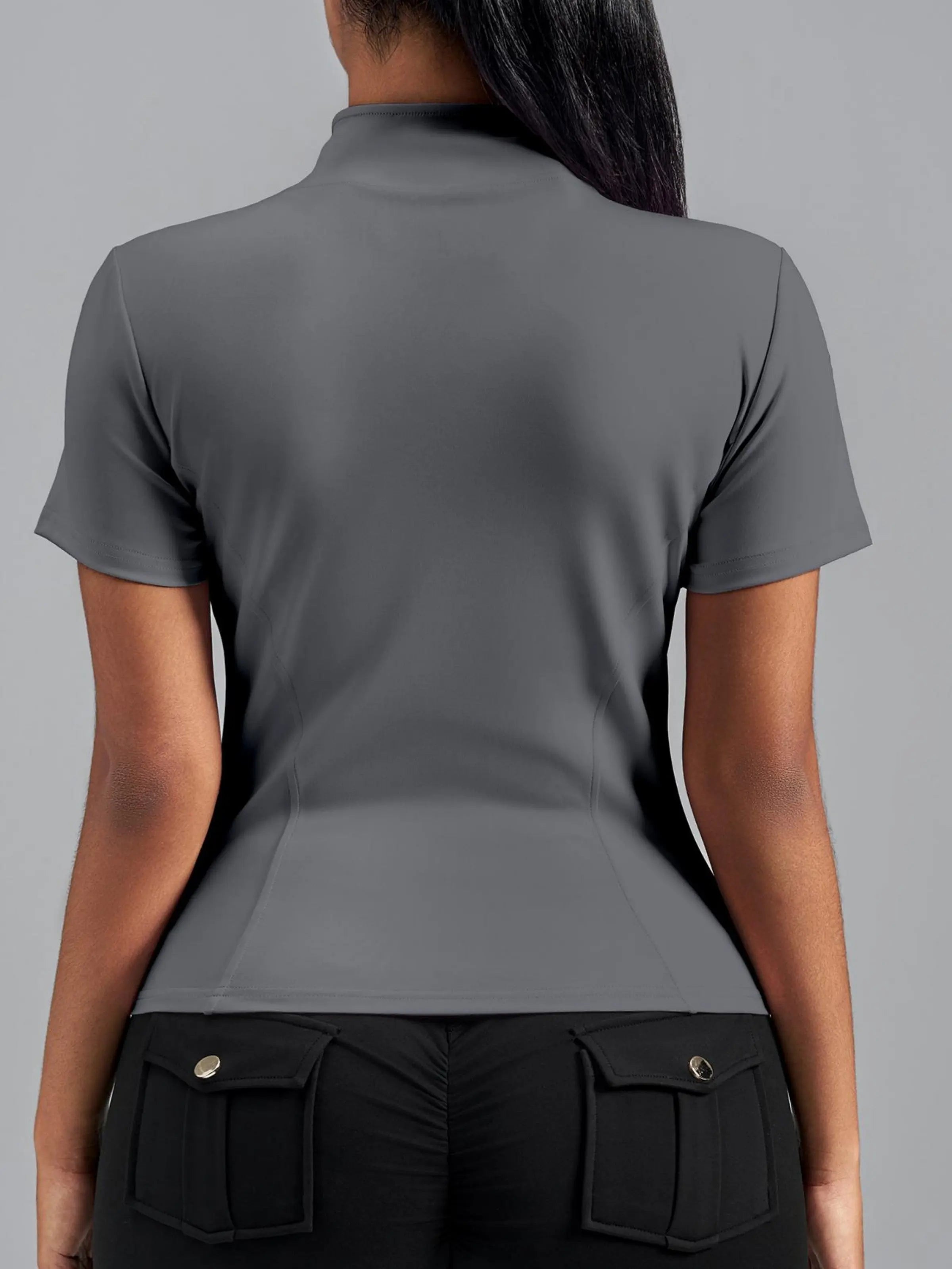 Eunfew Ultra-Stretch Short Sleeve Mock Neck Yoga Jacket EUNFEW