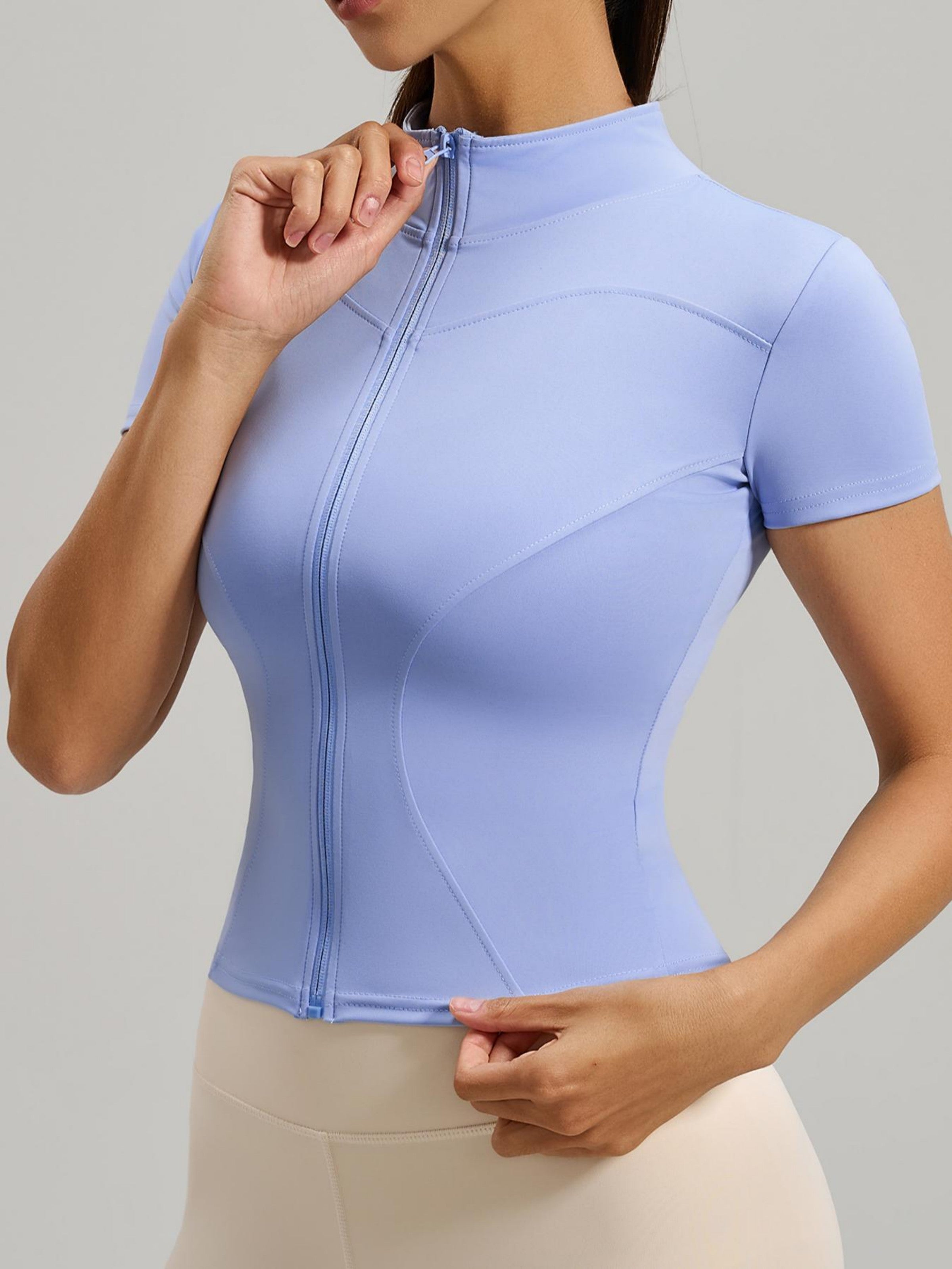 Eunfew Ultra-Stretch Short Sleeve Mock Neck Yoga Jacket EUNFEW