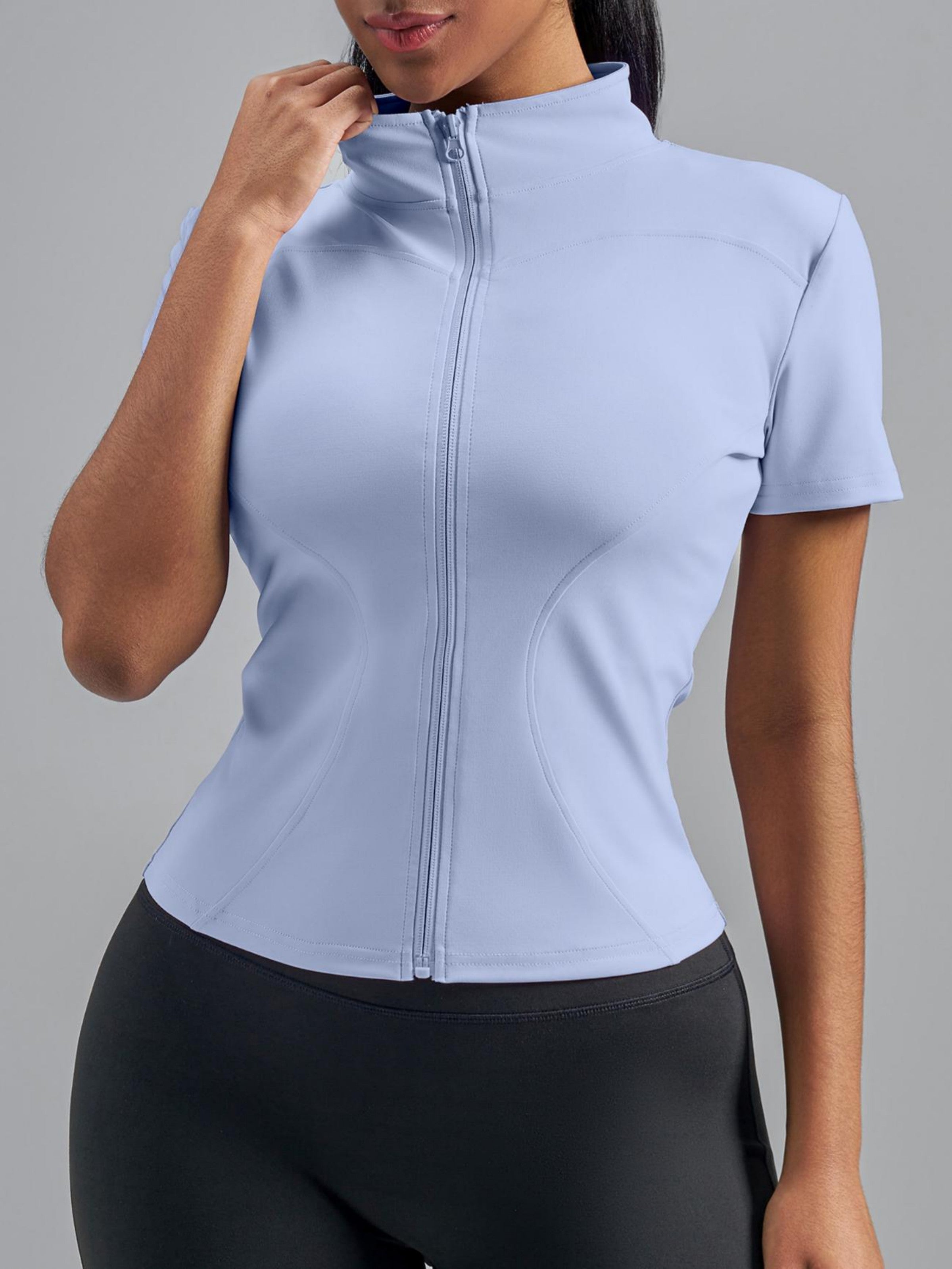 Eunfew Ultra-Stretch Short Sleeve Mock Neck Yoga Jacket EUNFEW