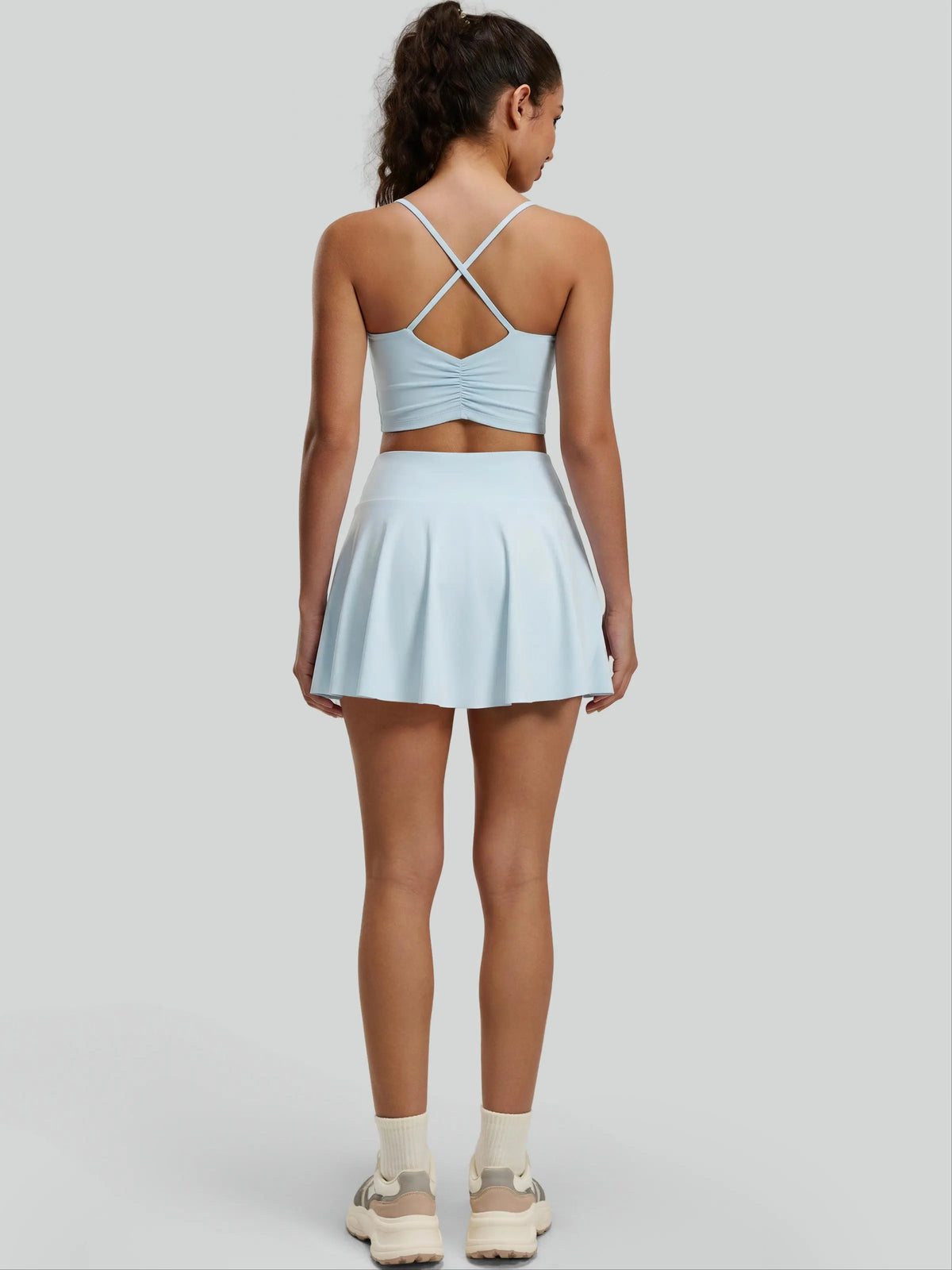 Eunfew Ruched Cross-Back Built-In Bra Yoga Tank EUNFEW