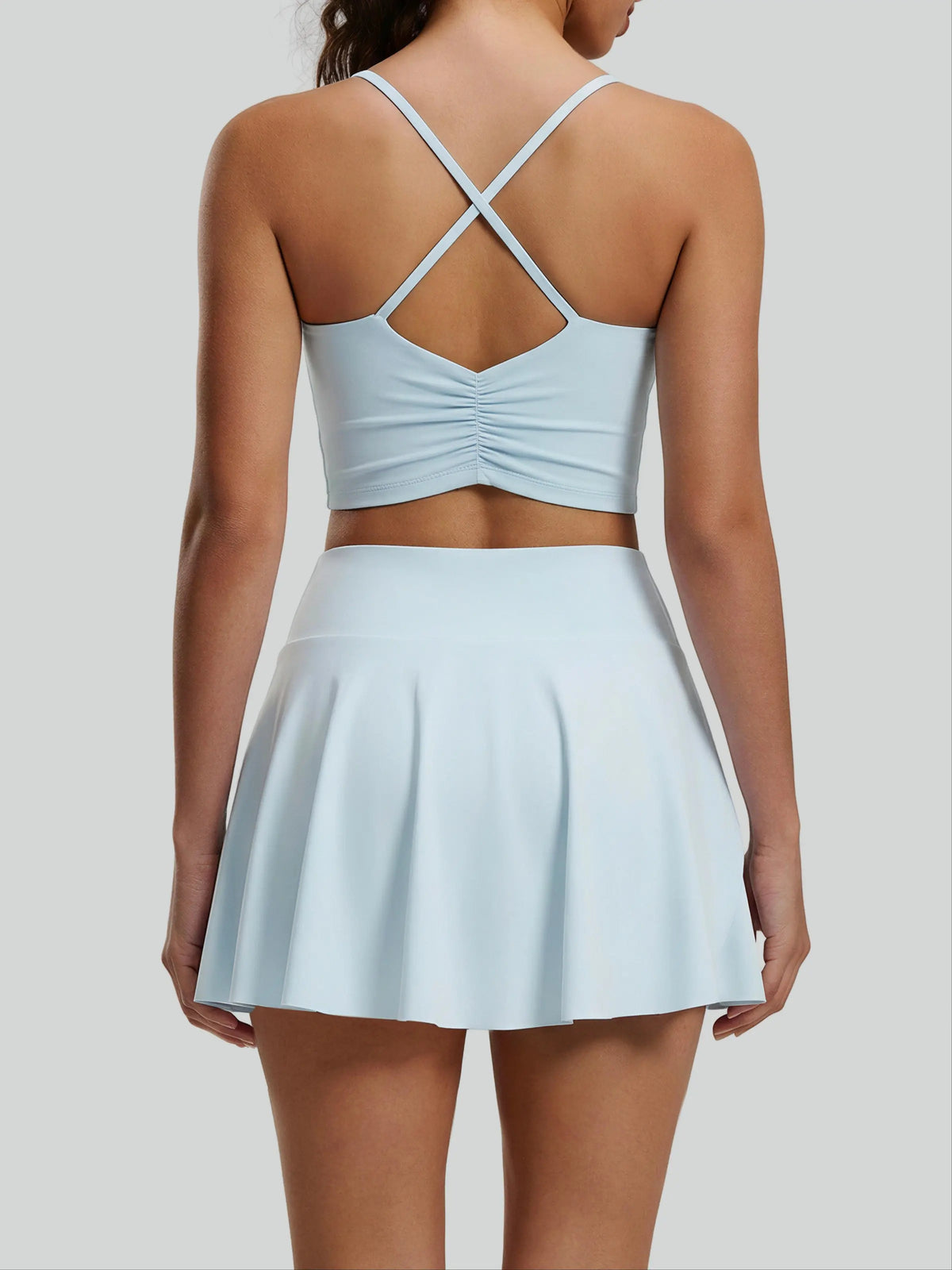 Eunfew Ruched Cross-Back Built-In Bra Yoga Tank EUNFEW