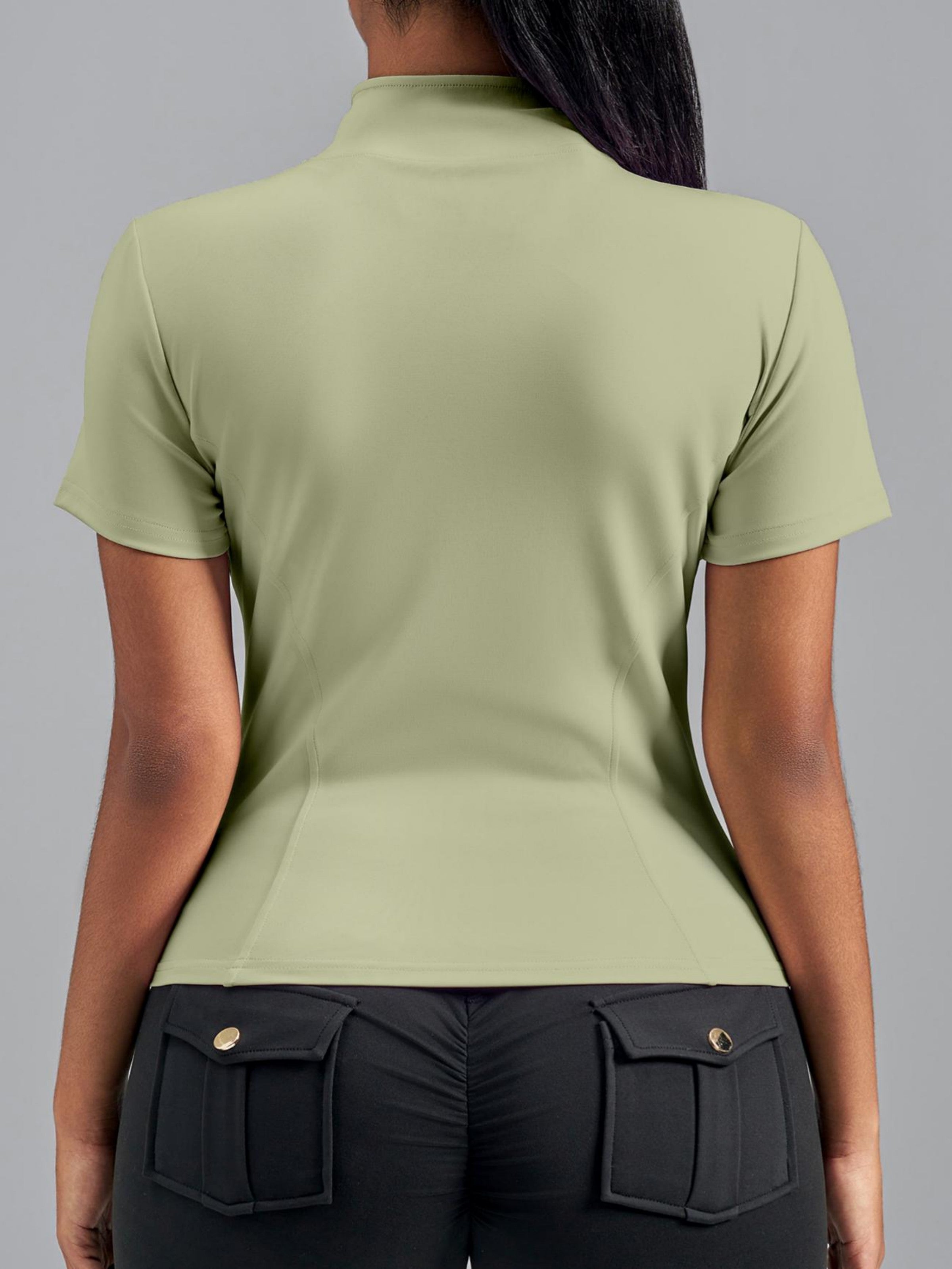 Eunfew Ultra-Stretch Short Sleeve Mock Neck Yoga Jacket EUNFEW