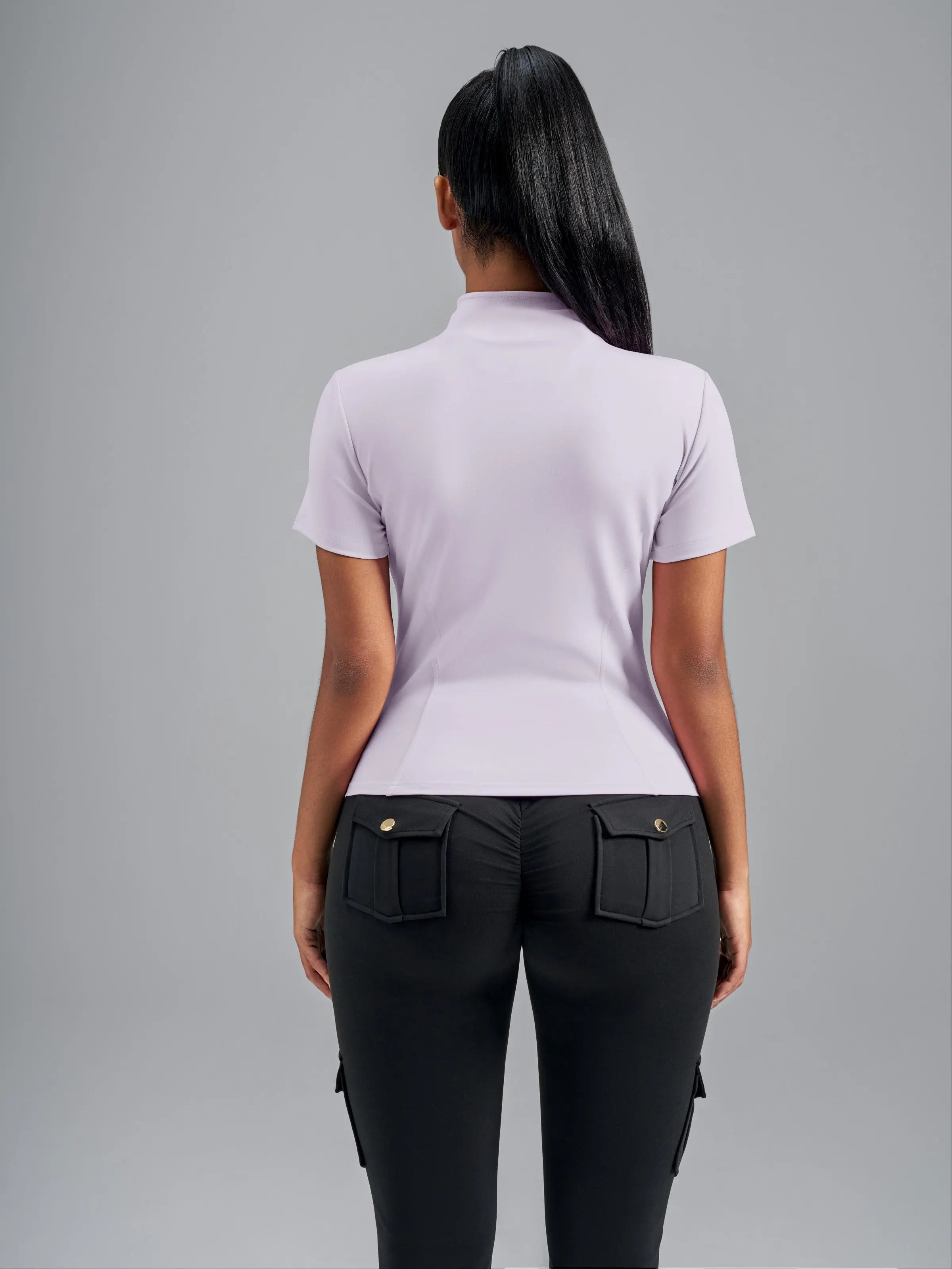 Eunfew Ultra-Stretch Short Sleeve Mock Neck Yoga Jacket EUNFEW