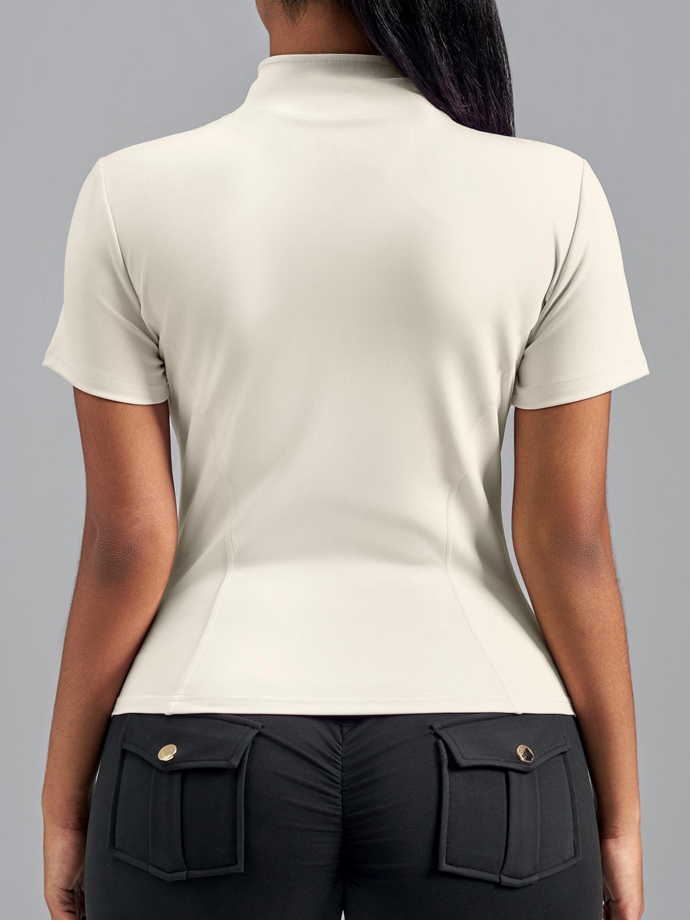 Eunfew Ultra-Stretch Short Sleeve Mock Neck Yoga Jacket EUNFEW