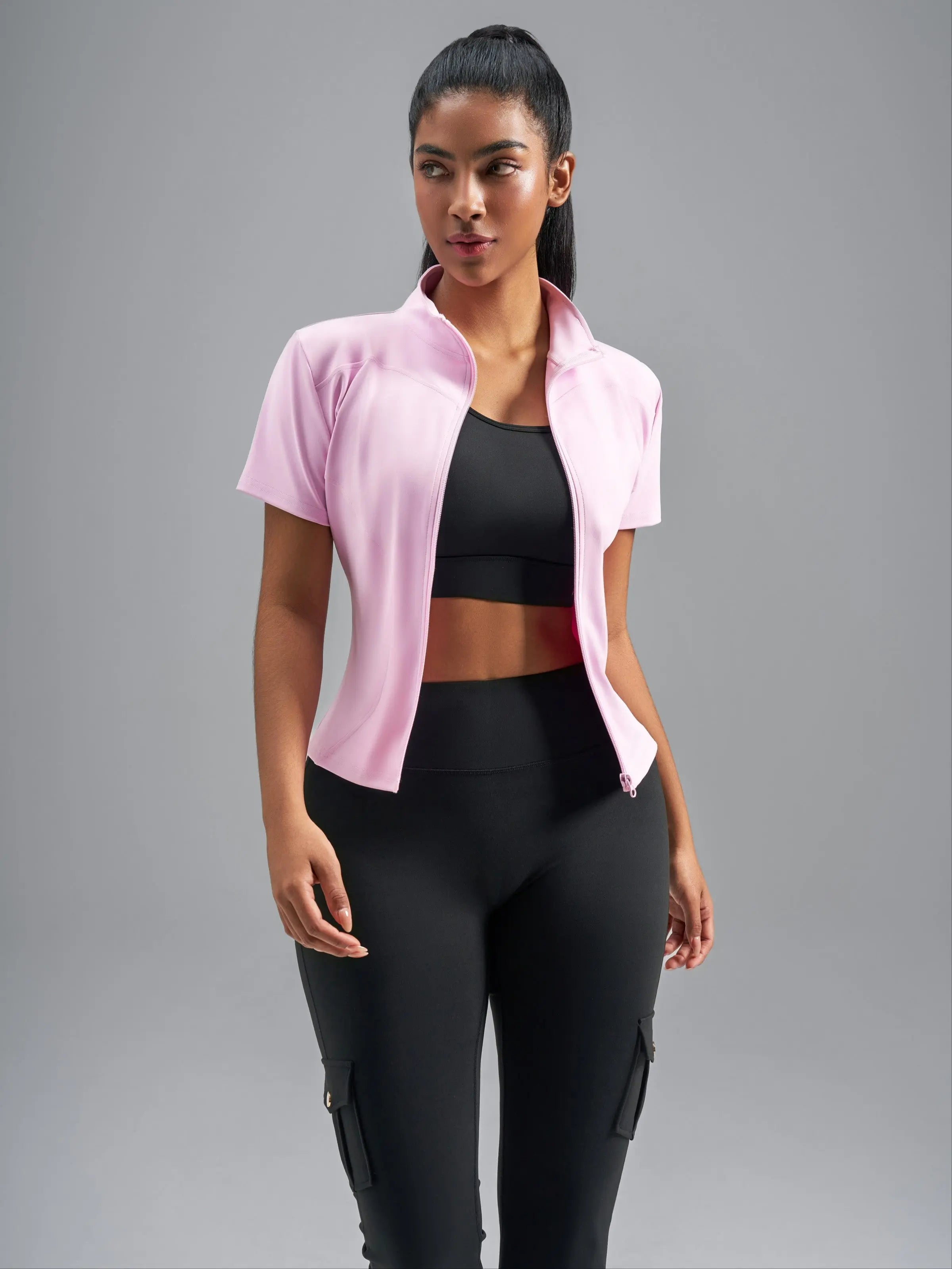 Eunfew Ultra-Stretch Short Sleeve Mock Neck Yoga Jacket EUNFEW