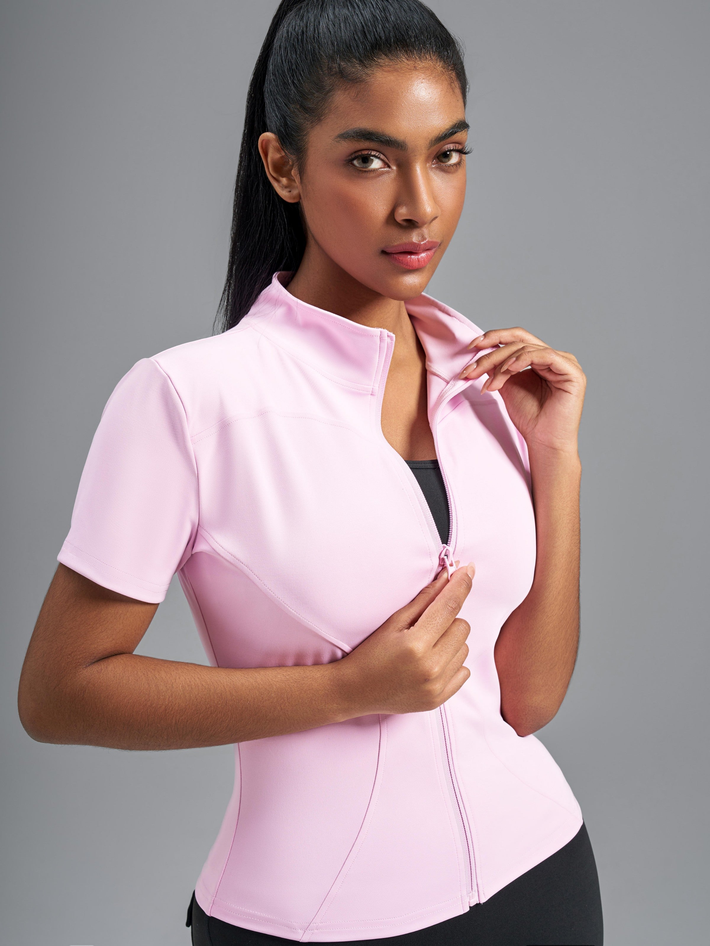 Eunfew Ultra-Stretch Short Sleeve Mock Neck Yoga Jacket EUNFEW