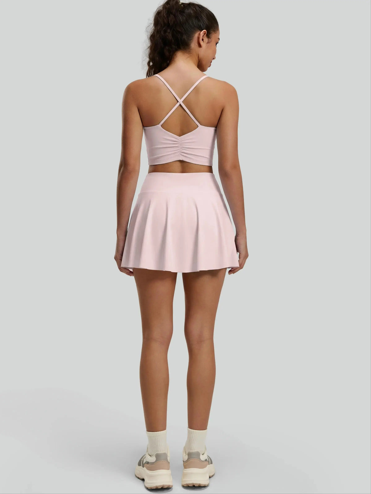 Eunfew Ruched Cross-Back Built-In Bra Yoga Tank EUNFEW