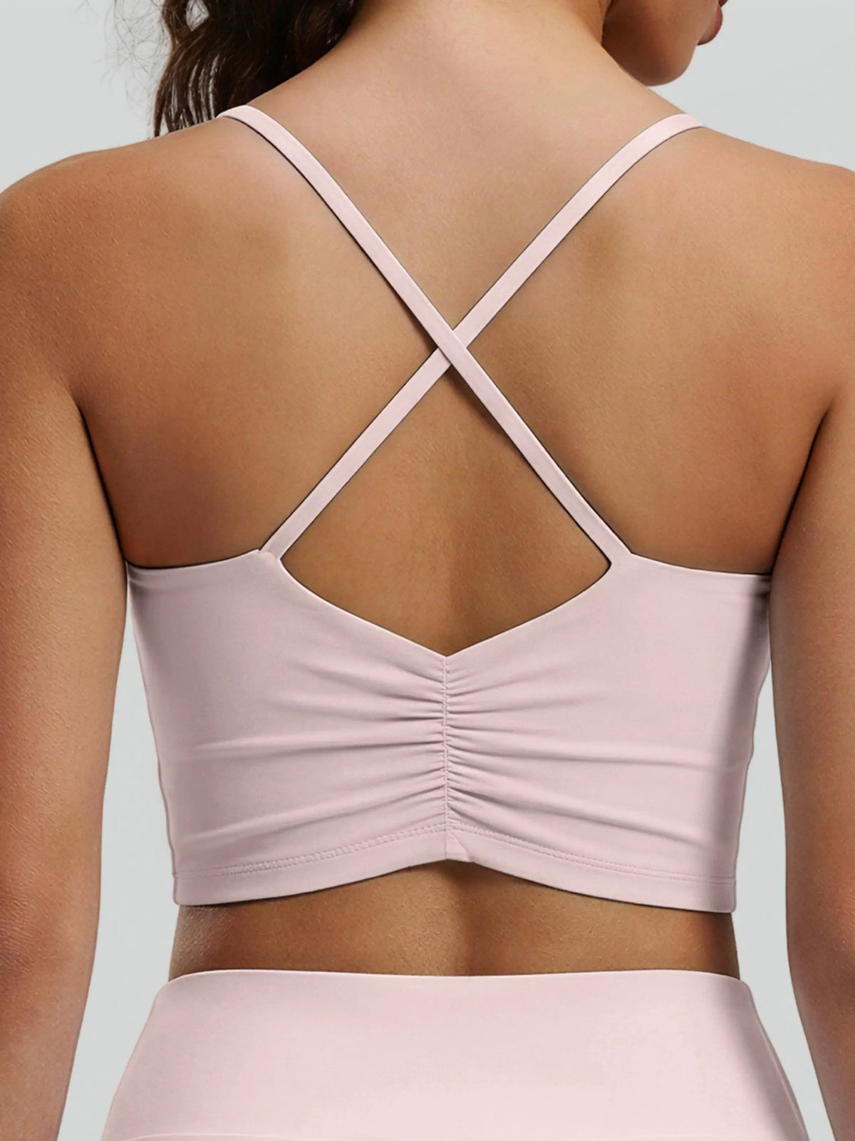 Eunfew Ruched Cross-Back Built-In Bra Yoga Tank EUNFEW