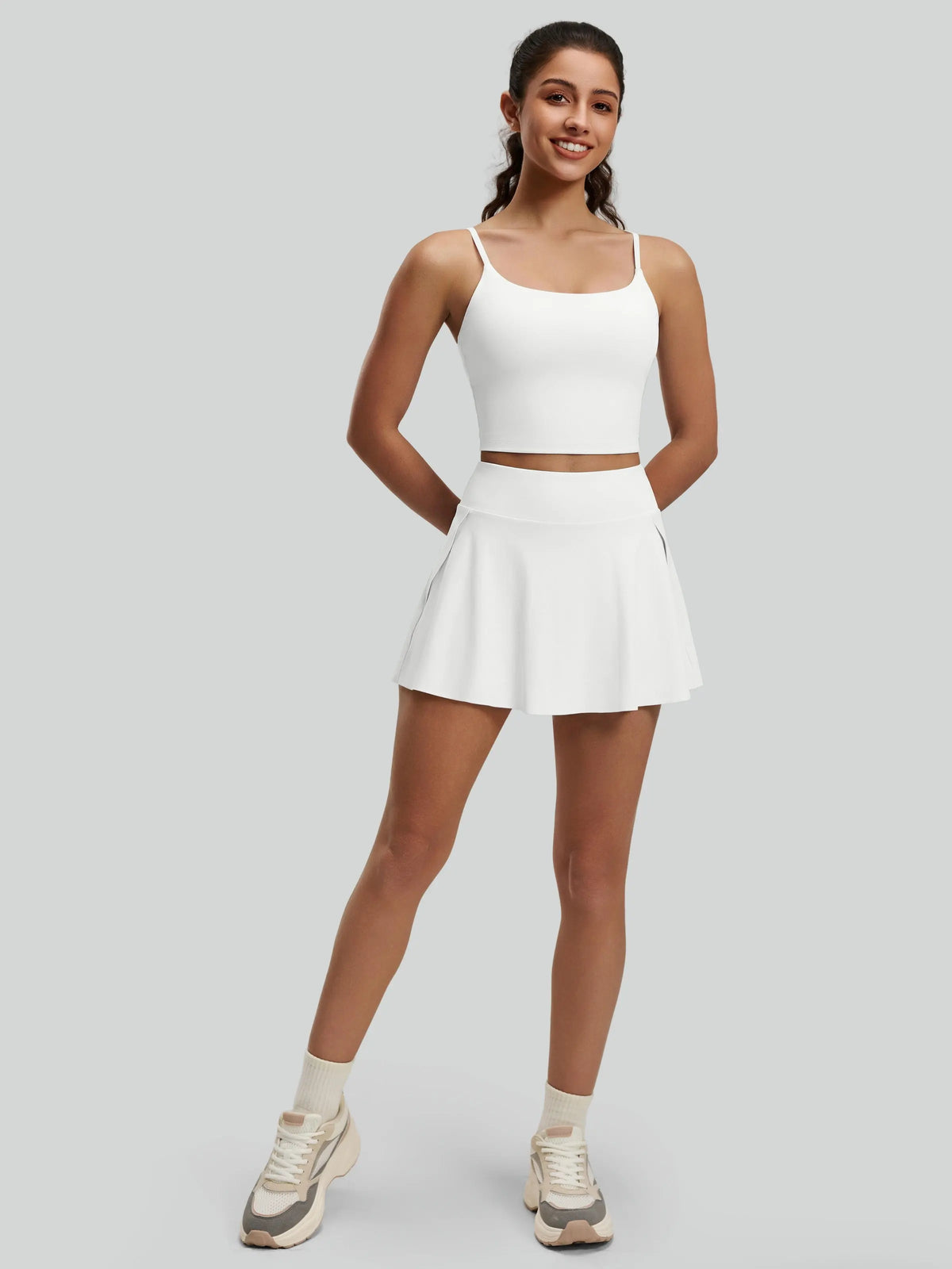Eunfew Ruched Cross-Back Built-In Bra Yoga Tank EUNFEW