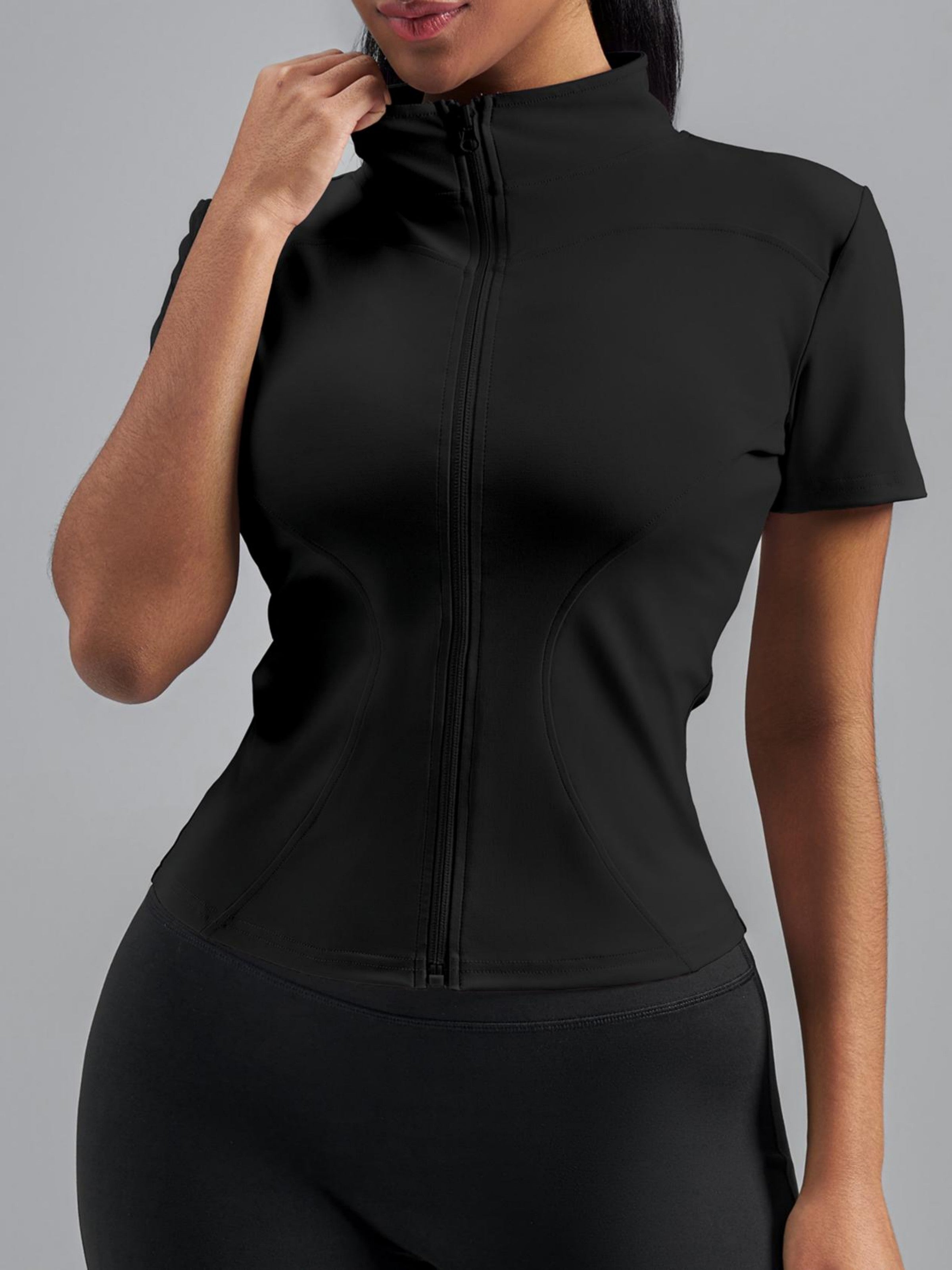 Eunfew Ultra-Stretch Short Sleeve Mock Neck Yoga Jacket EUNFEW