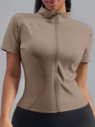 Eunfew Ultra-Stretch Short Sleeve Mock Neck Yoga Jacket EUNFEW
