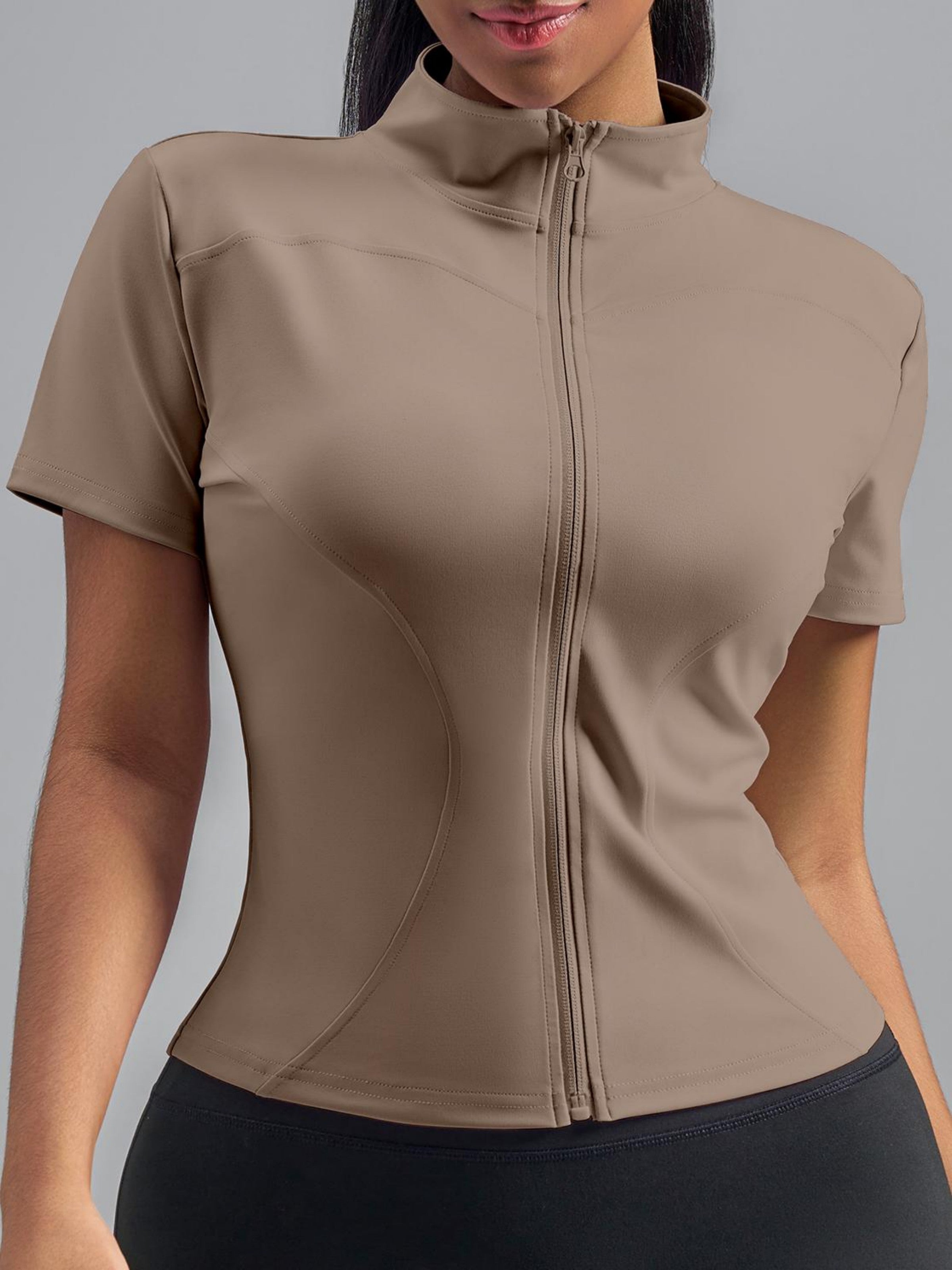 Eunfew Ultra-Stretch Short Sleeve Mock Neck Yoga Jacket EUNFEW