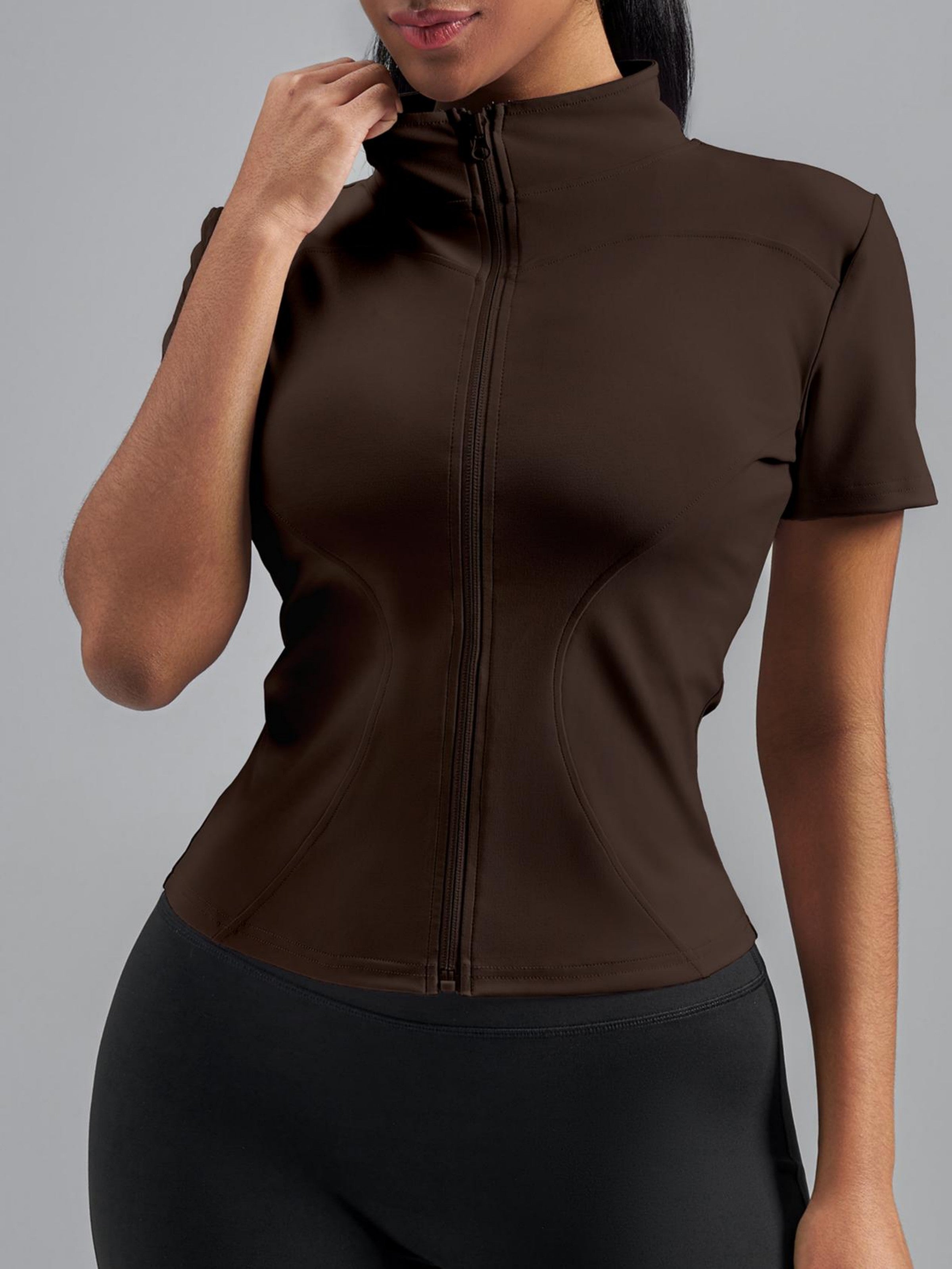 Eunfew Ultra-Stretch Short Sleeve Mock Neck Yoga Jacket EUNFEW