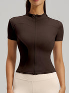 Eunfew Ultra-Stretch Short Sleeve Mock Neck Yoga Jacket EUNFEW