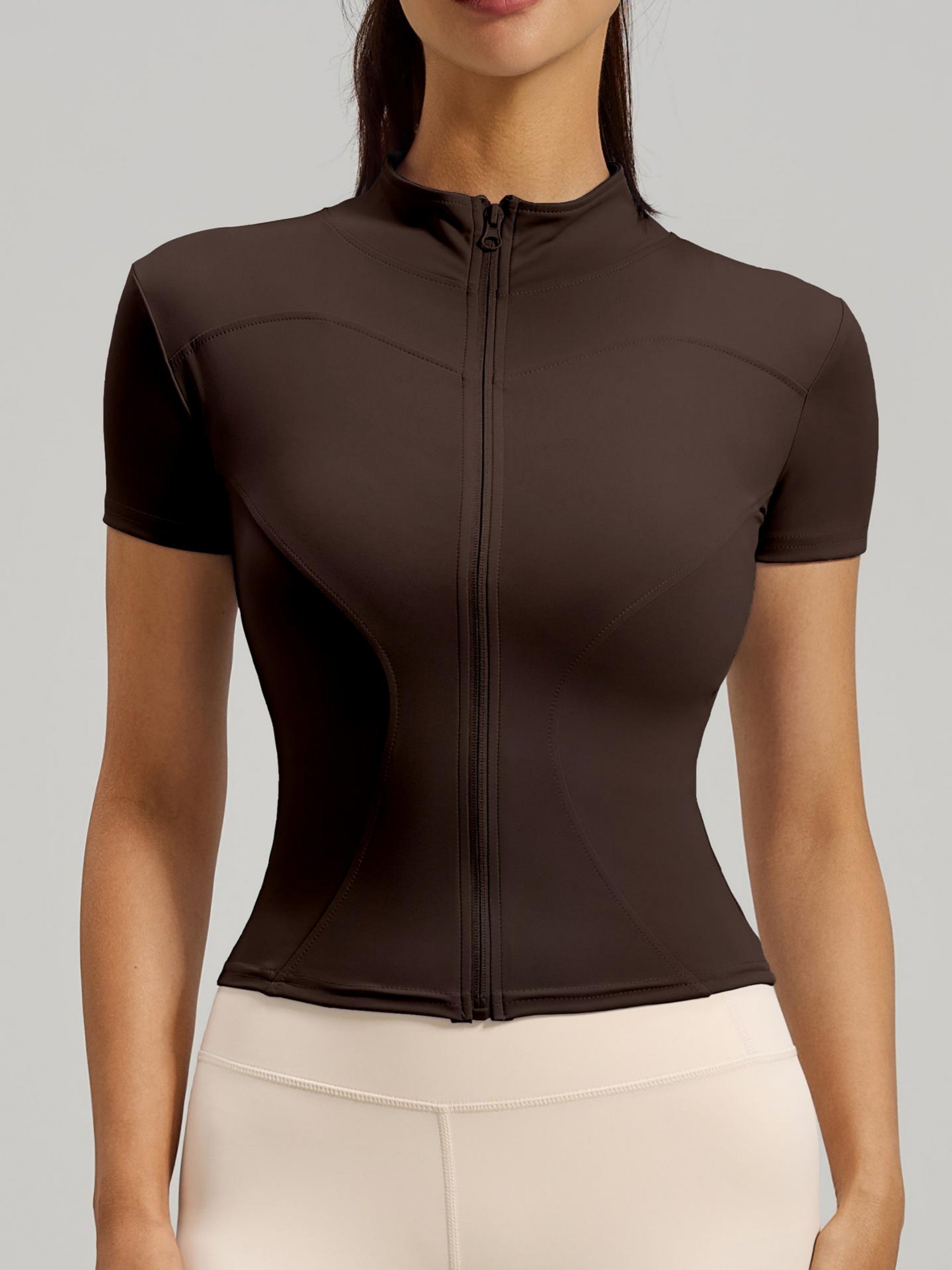 Eunfew Ultra-Stretch Short Sleeve Mock Neck Yoga Jacket EUNFEW