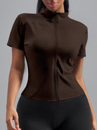 Eunfew Ultra-Stretch Short Sleeve Mock Neck Yoga Jacket EUNFEW