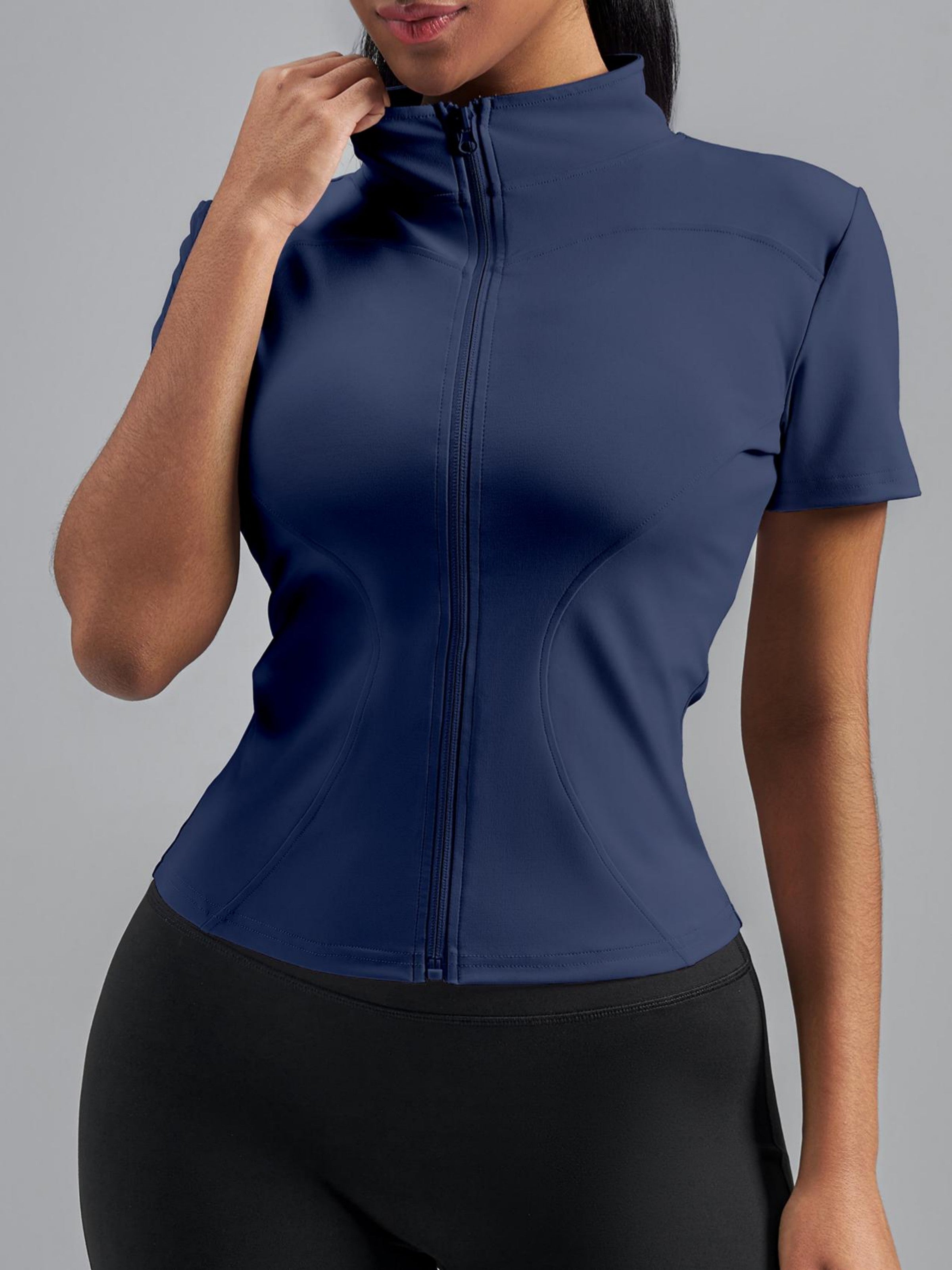 Eunfew Ultra-Stretch Short Sleeve Mock Neck Yoga Jacket EUNFEW