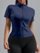 Eunfew Ultra-Stretch Short Sleeve Mock Neck Yoga Jacket EUNFEW