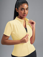 Eunfew Ultra-Stretch Short Sleeve Mock Neck Yoga Jacket EUNFEW