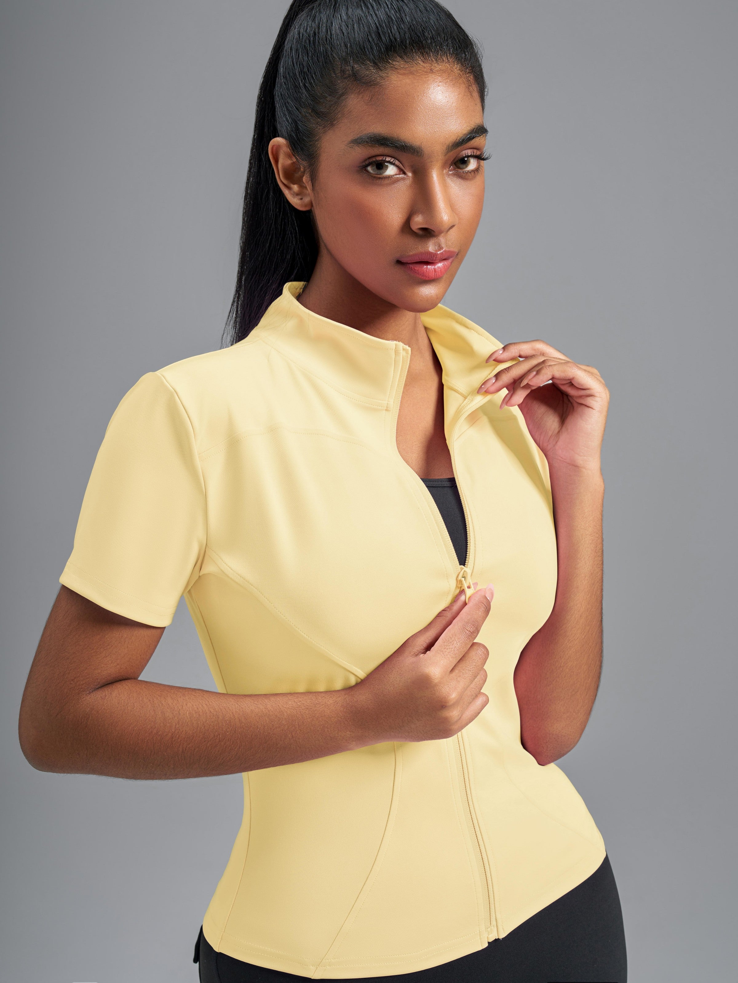 Eunfew Ultra-Stretch Short Sleeve Mock Neck Yoga Jacket EUNFEW