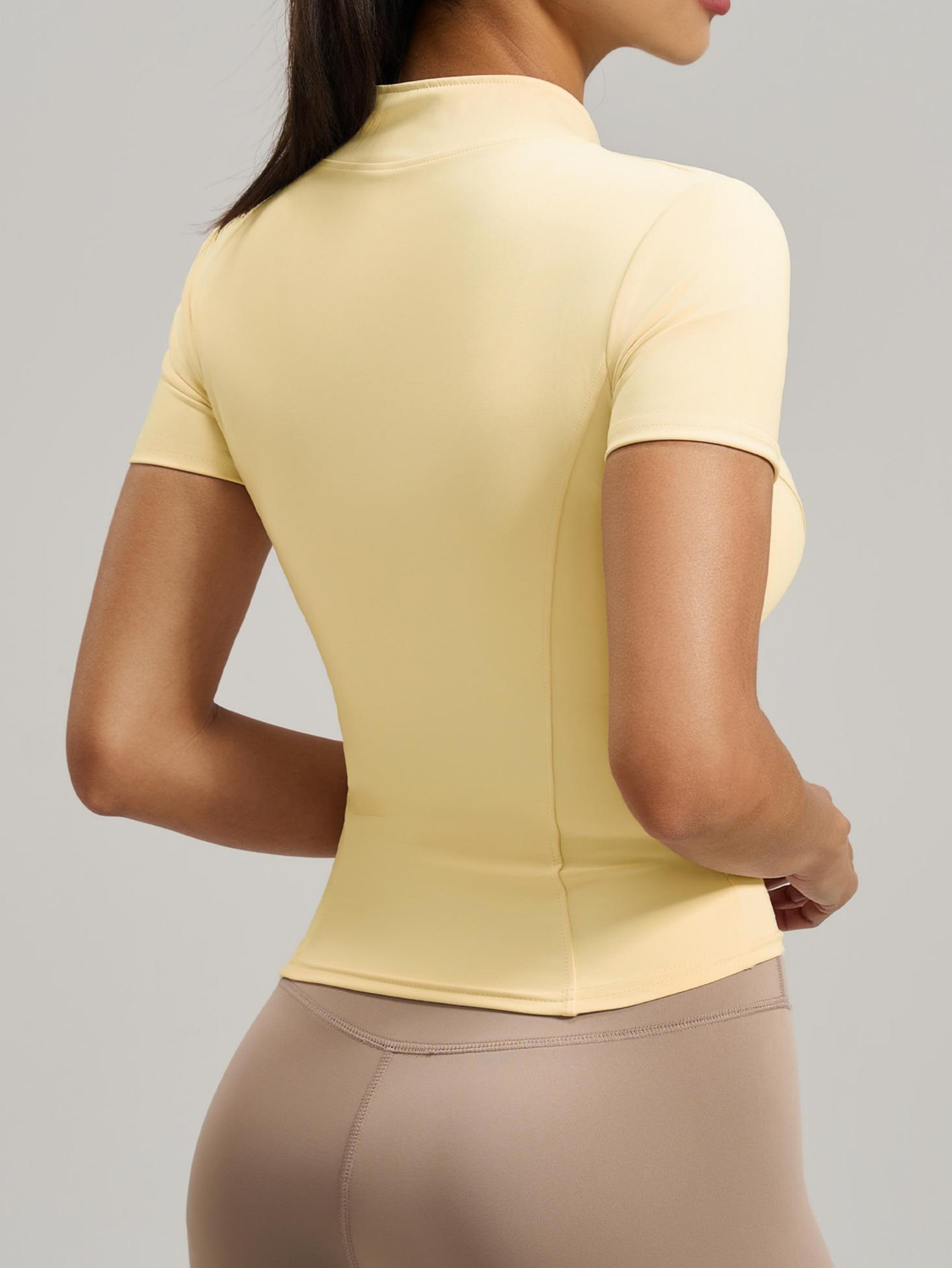 Eunfew Ultra-Stretch Short Sleeve Mock Neck Yoga Jacket EUNFEW