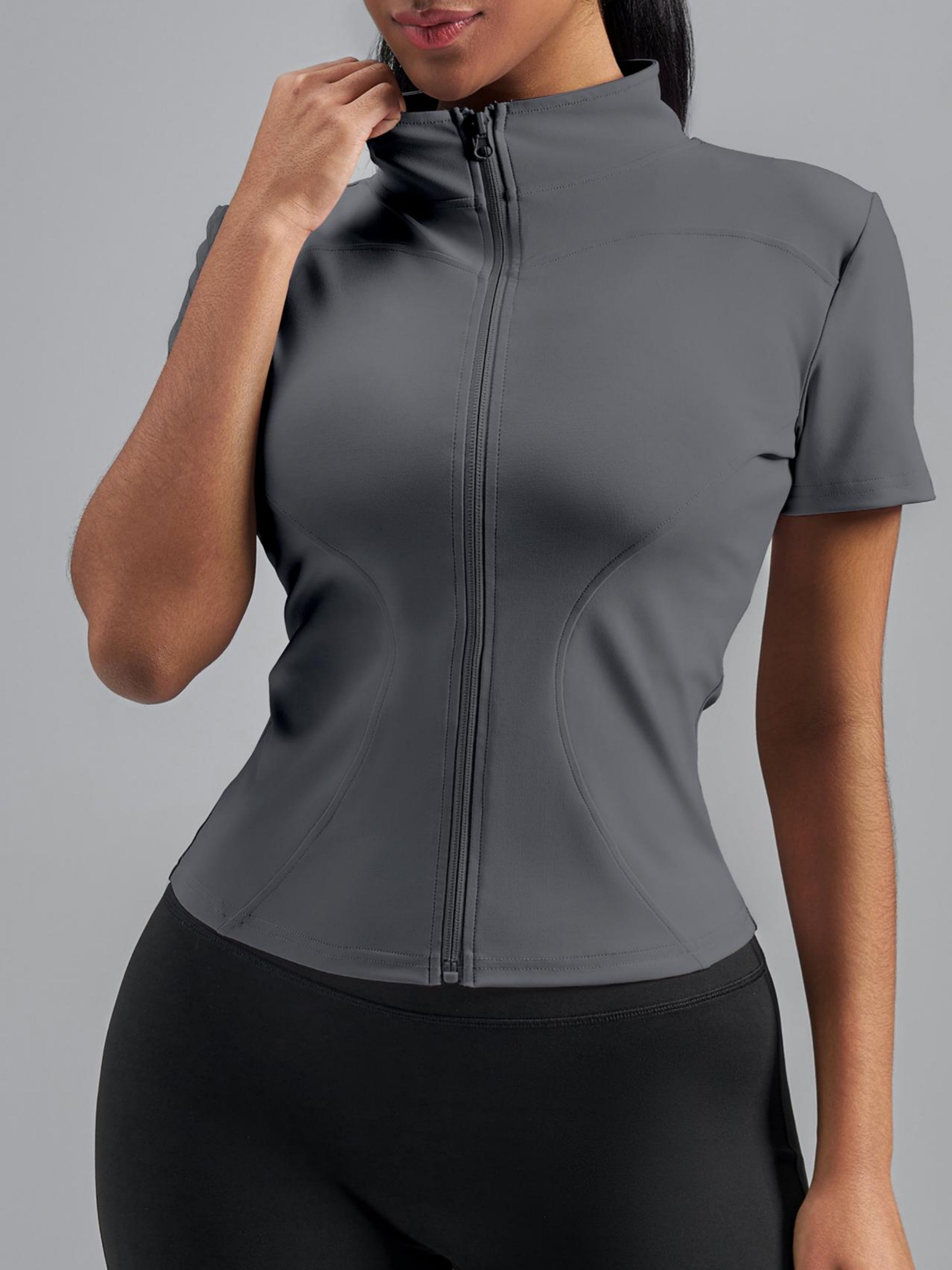 Eunfew Ultra-Stretch Short Sleeve Mock Neck Yoga Jacket EUNFEW