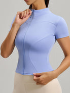 Eunfew Ultra-Stretch Short Sleeve Mock Neck Yoga Jacket EUNFEW