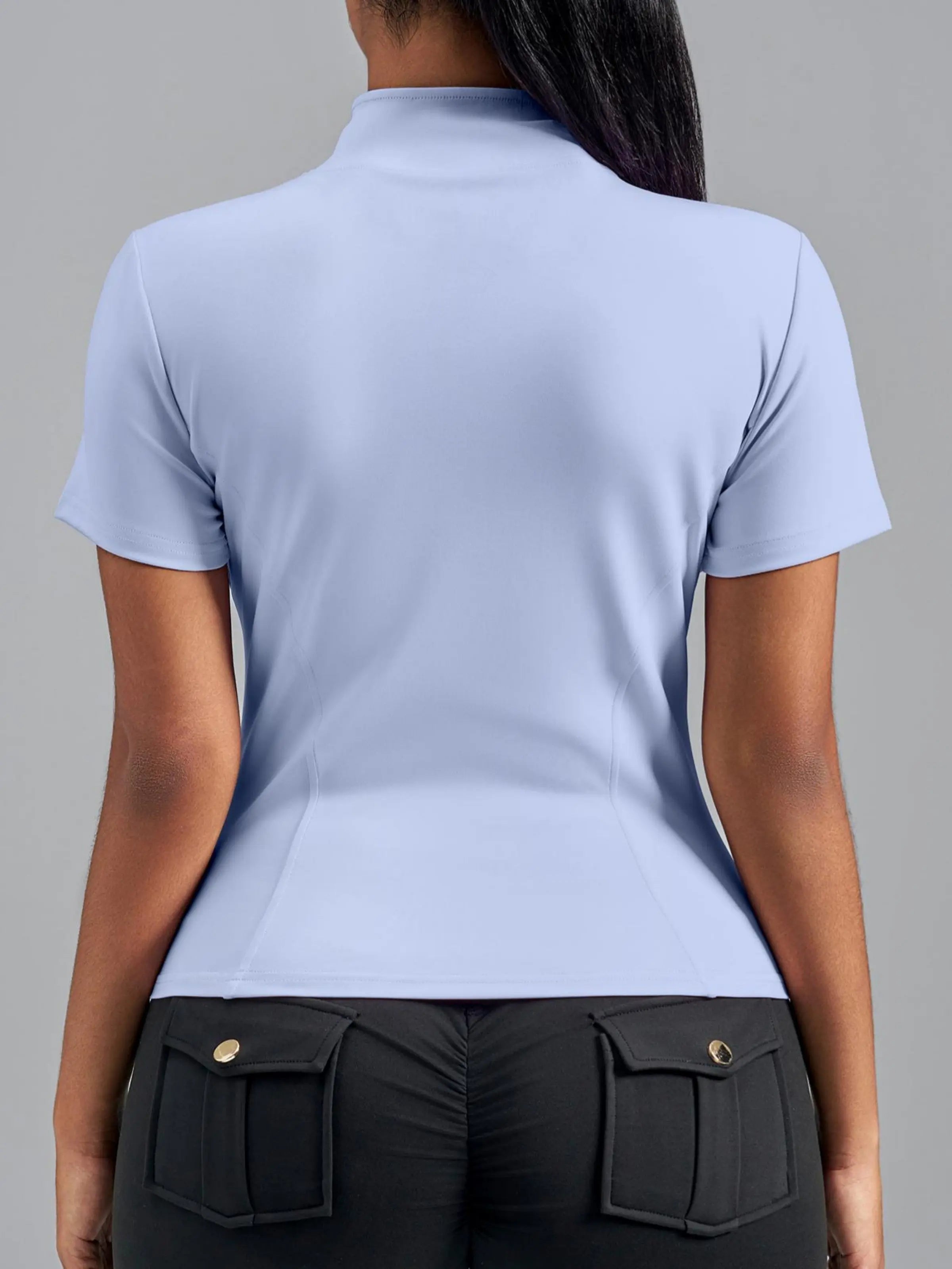 Eunfew Ultra-Stretch Short Sleeve Mock Neck Yoga Jacket EUNFEW