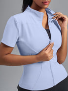 Eunfew Ultra-Stretch Short Sleeve Mock Neck Yoga Jacket EUNFEW