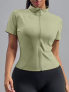 Eunfew Ultra-Stretch Short Sleeve Mock Neck Yoga Jacket EUNFEW