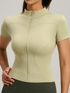 Eunfew Ultra-Stretch Short Sleeve Mock Neck Yoga Jacket EUNFEW