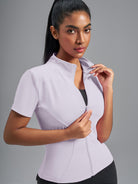 Eunfew Ultra-Stretch Short Sleeve Mock Neck Yoga Jacket EUNFEW