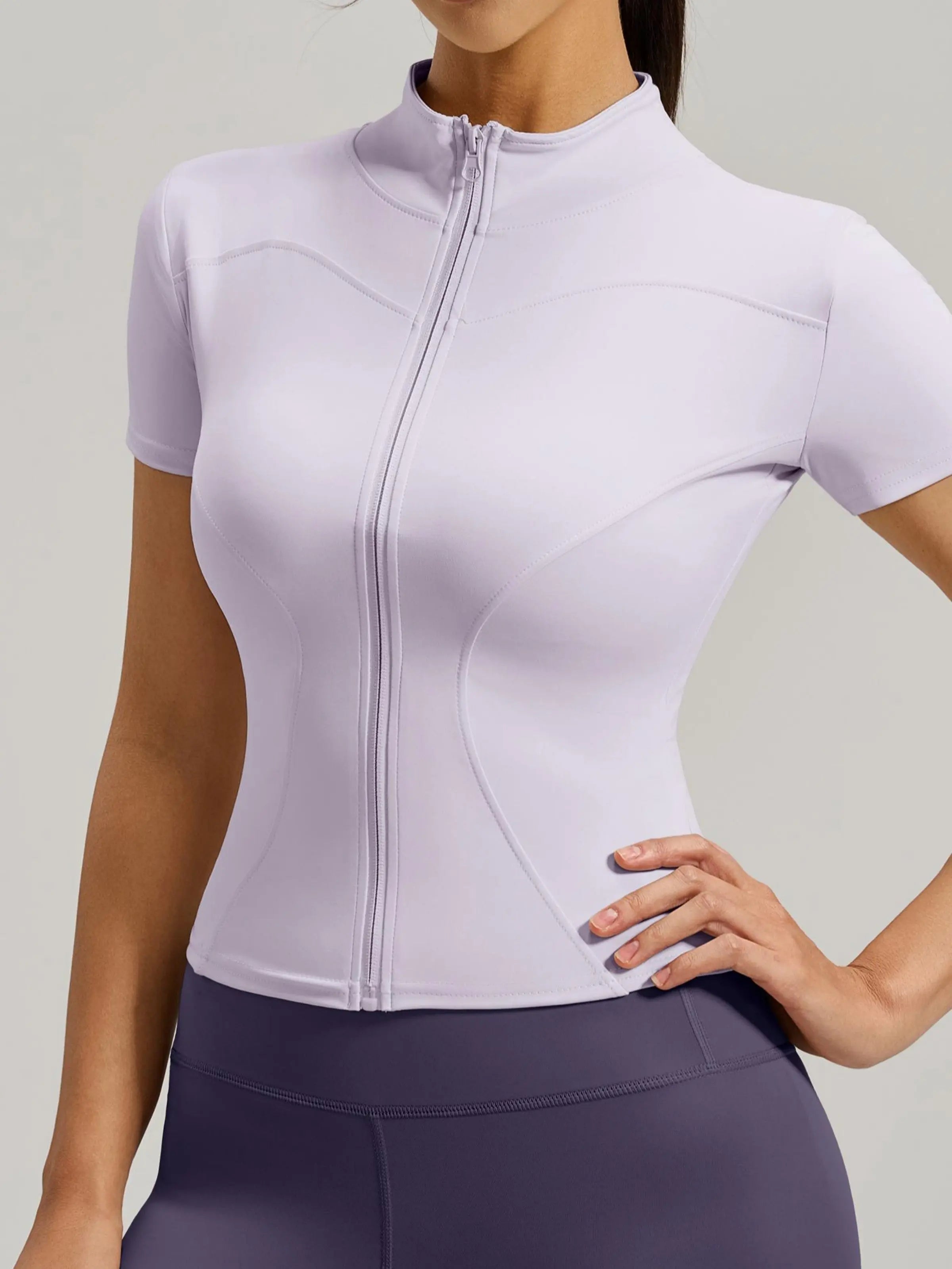 Eunfew Ultra-Stretch Short Sleeve Mock Neck Yoga Jacket EUNFEW